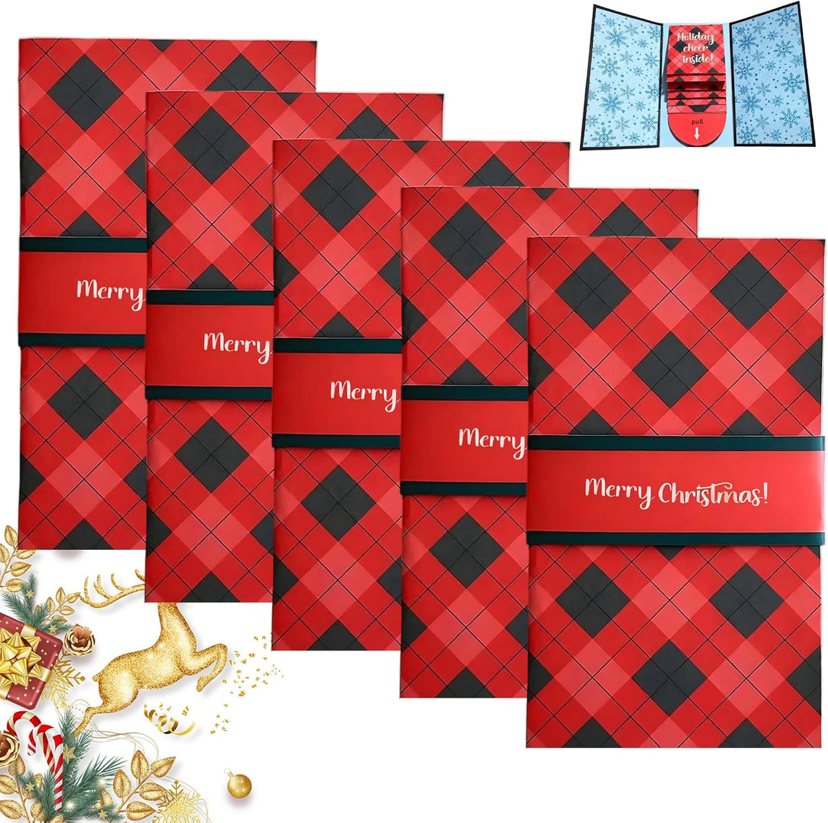 5Pcs Handmade Christmas Gift Card Booklet, Handmade ChristmasGift Card Holder Book, Christmas Money Holder Envelope Booklet, DIY XmasGift, Party Gift Supplies