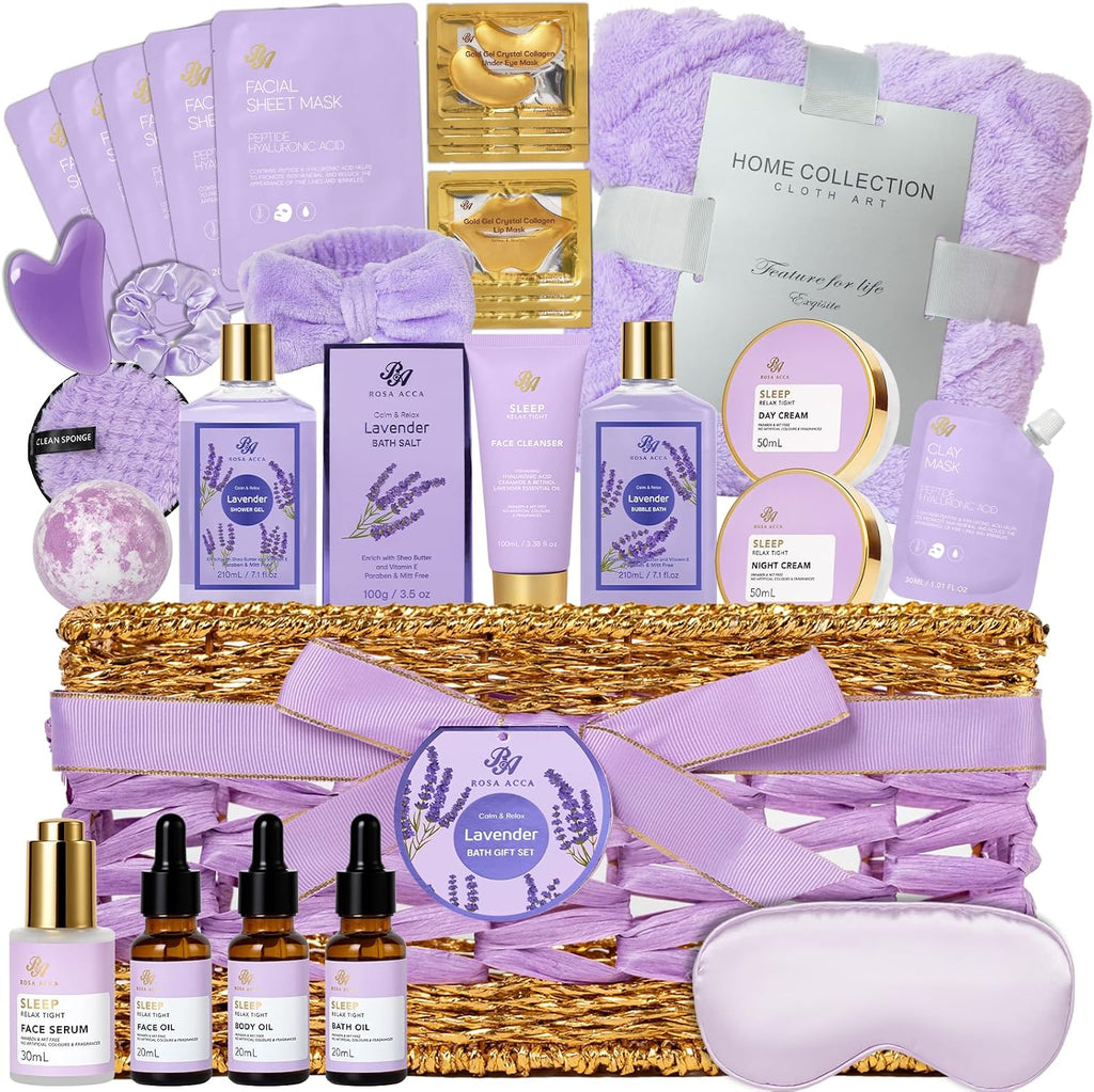 Gifts for Women, 35 Pcs Lavender Bath & Body Gift Basket, Get Well Soon Set