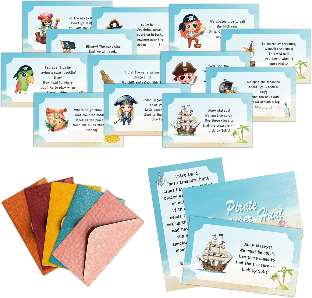 Pirate Scavenger Hunt Game, Halloween Party Games for Family Treasure Riddle Hunt Cards Game Activities, Pirate Birthday Indoor Outdoor Party Games Supplies, Funny Gifts for Adults Family, 01