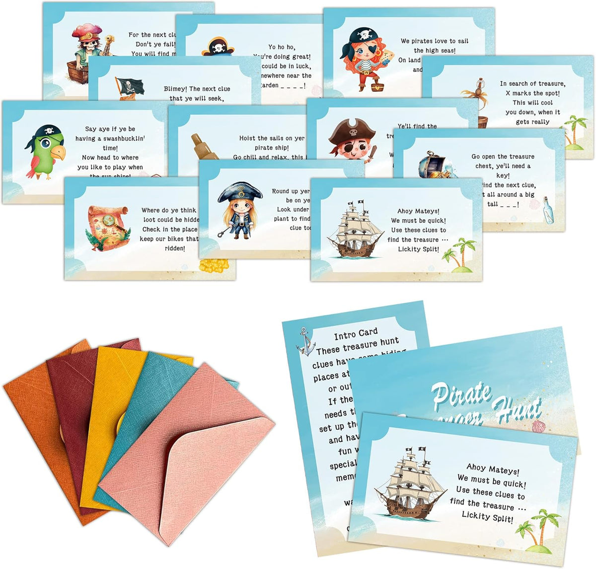 Pirate Scavenger Hunt Game, Halloween Party Games for Family Treasure Riddle Hunt Cards Game Activities, Pirate Birthday Indoor Outdoor Party Games Supplies, Funny Gifts for Adults Family, 01