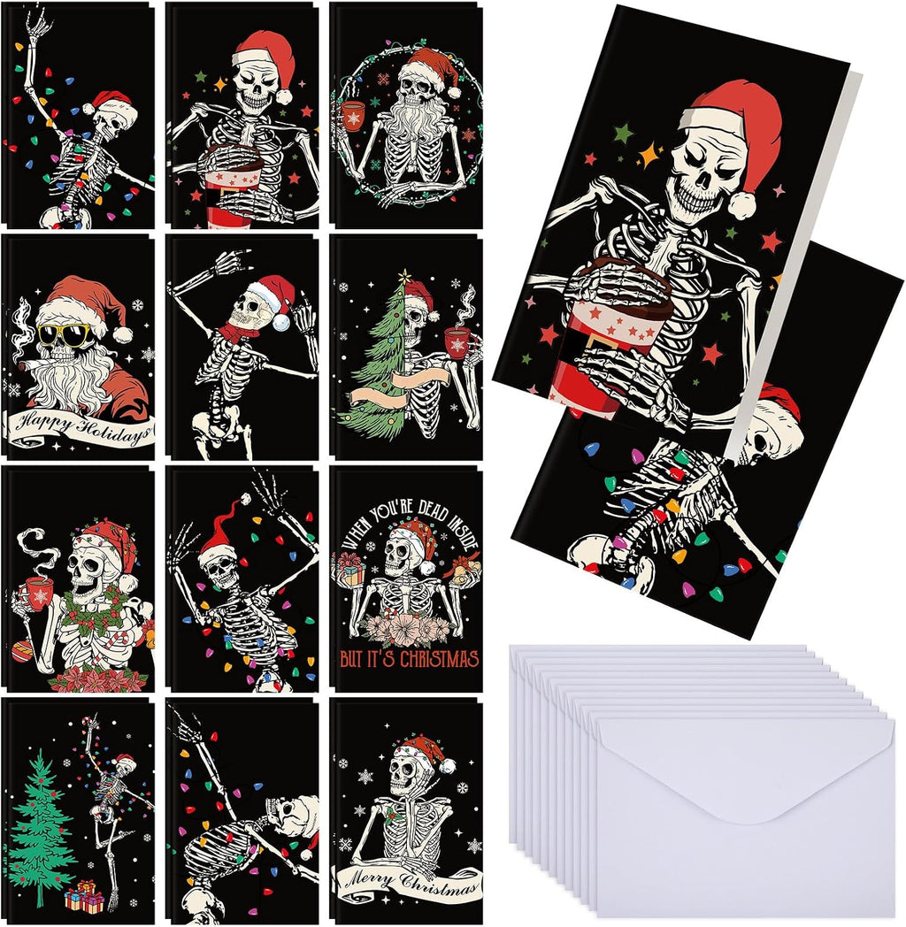 Motiskyy 24 Kit Skeleton Christmas Cards with Envelopes Kit Bulk