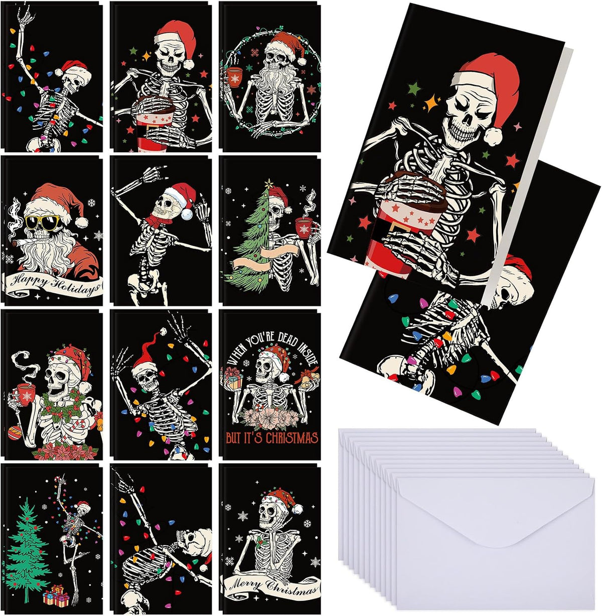 Motiskyy 24 Kit Skeleton Christmas Cards with Envelopes Kit Bulk