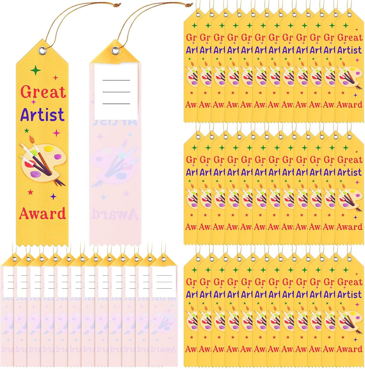 Tingjoo 50 Pcs Great Artist Ribbons 8 x 2 Inches Award Ribbons with Cards and Strings, Prize Achievement Honorable Mention for Team Competition Rewards Participation Gift Prizes