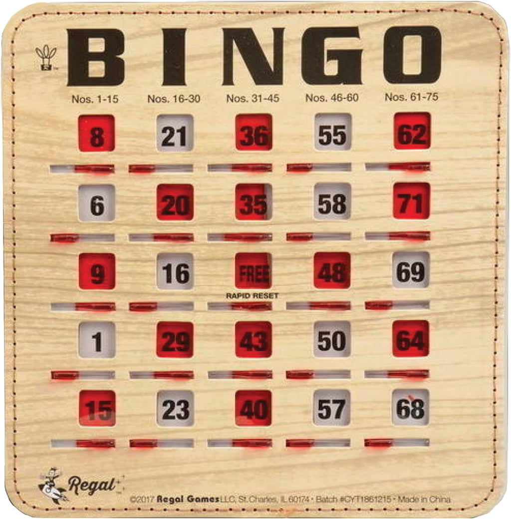 Regal Bingo Bulk Bingo Cards with Sliding Windows - Reusable Bingo Game Cards for Adults Large Group - 50 Pack, Woodgrain