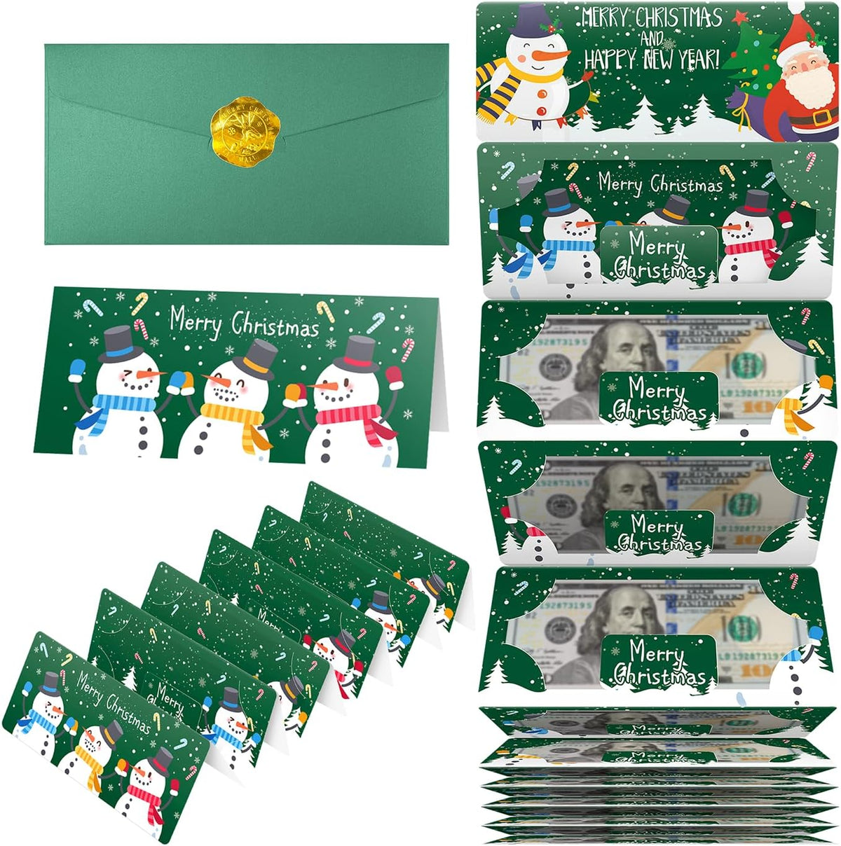 Jaywayang Christmas Money or Gift Card Holder with 10 Slots, Surprise Cash Envelope Holders for Men Women Girls Boys (Green)