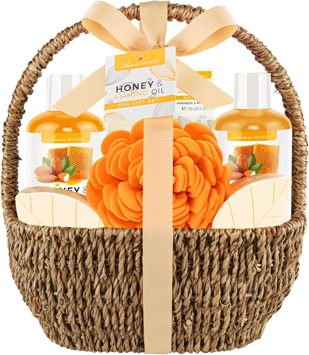 Bath Spa Gift Basket, Honey Almond 8pcs Bath & Body Gift Set for Women