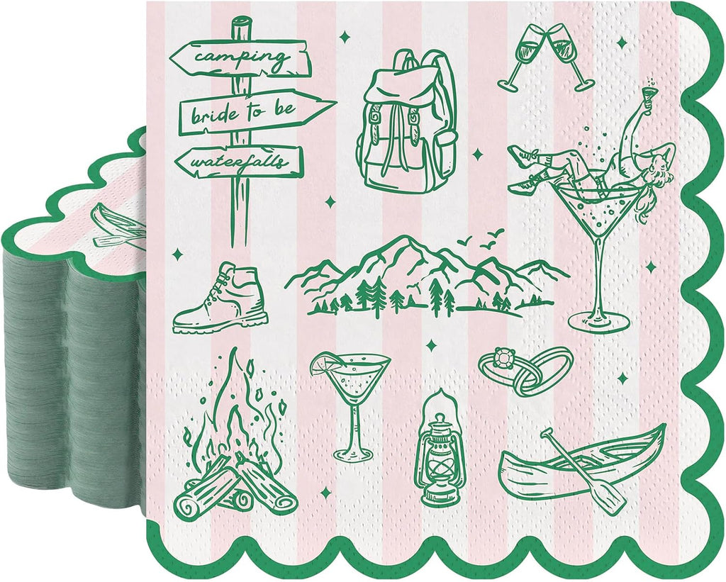 NatNarr 50 Pk Camp Bachelorette Napkins, 6.5" Scalloped Camping Decorations
