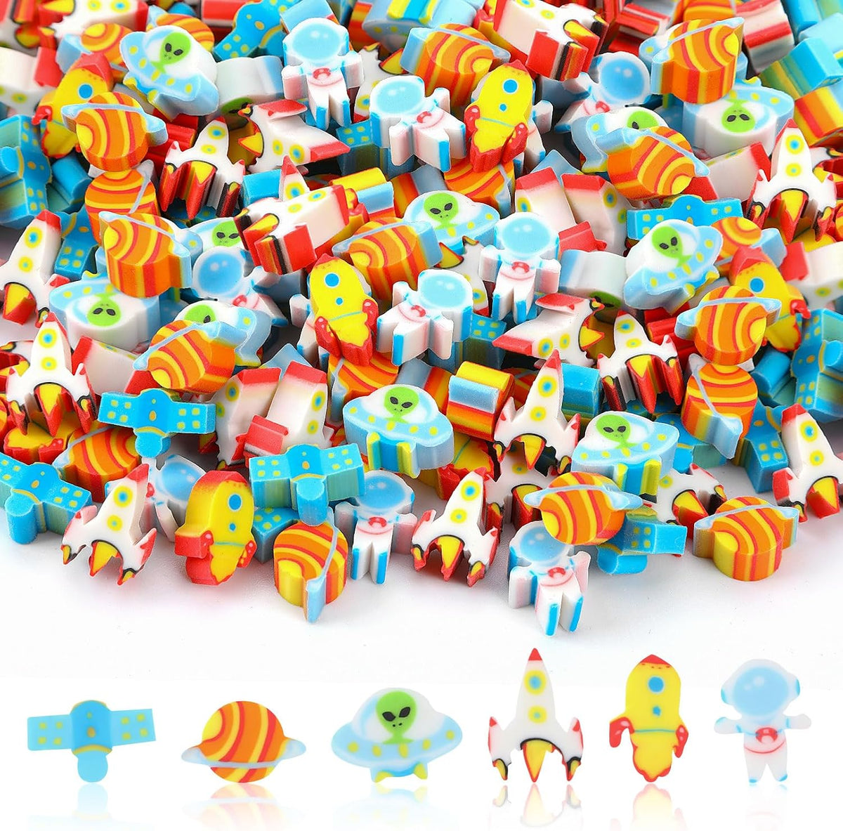 JUNEBRUSHS 150Pcs Space Mini Erasers for Kids Bulk