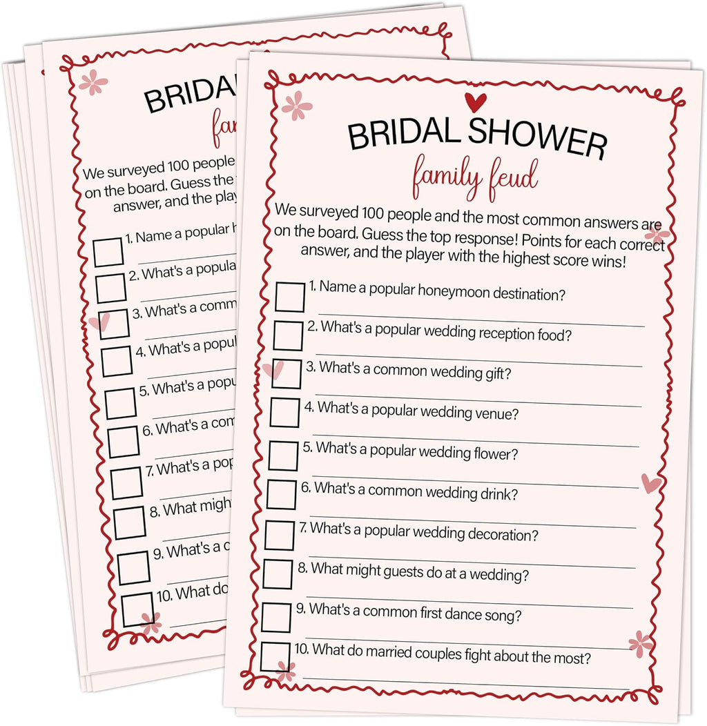 Pink Bridal Shower Family Feud Games Cards - 30 Fun Wedding Party Game Cards for Bridal Shower, Engagement, Bachelorette & Newlywed Party, Icebreaker Activity Supplies & Decorations