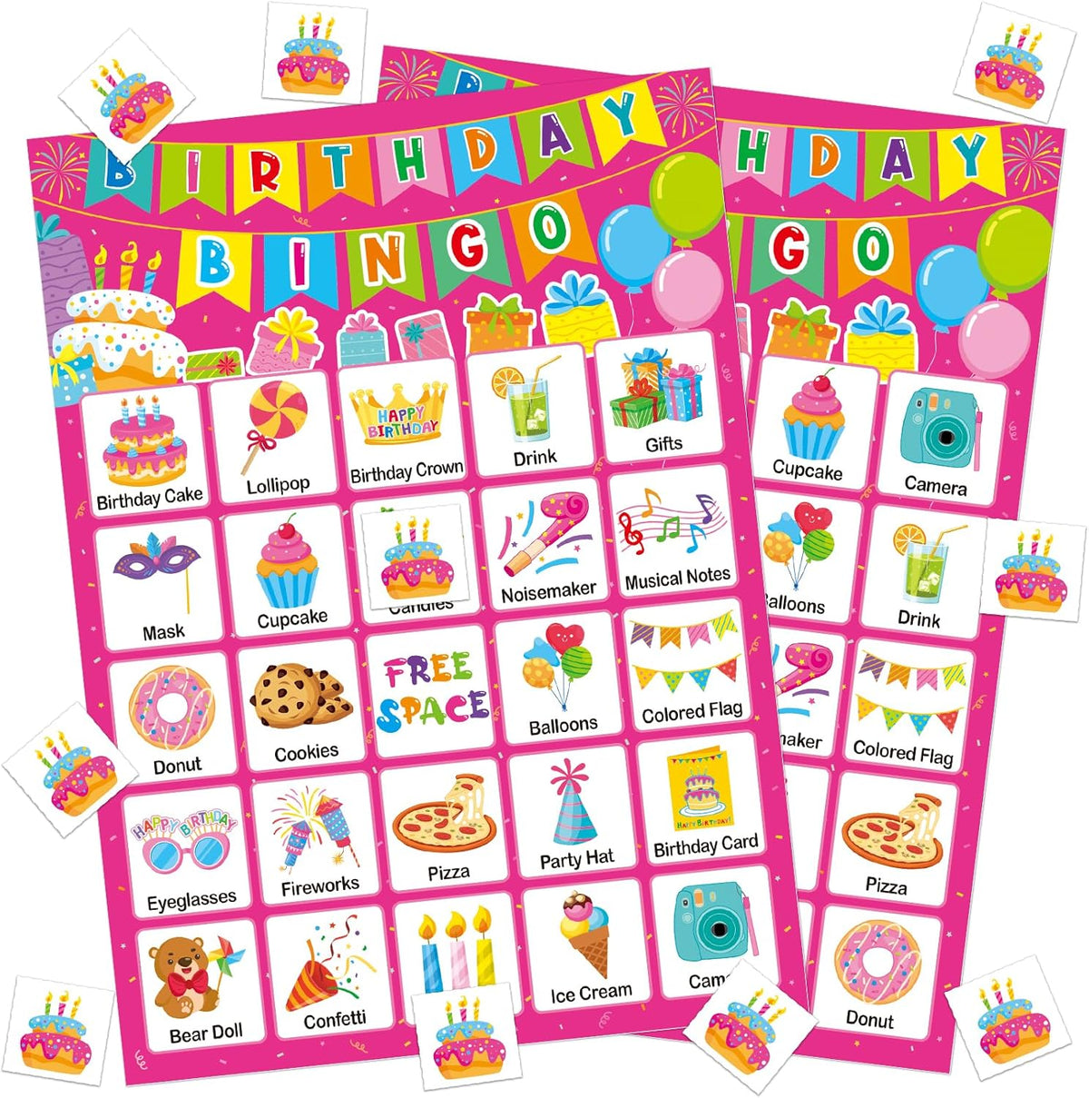 Birthday Bingo Game Cards for Kids Girls Adults - 24 Players Birthday Party Bingo Games for School Classroom Family Kids Birthday Party Activities Supplies