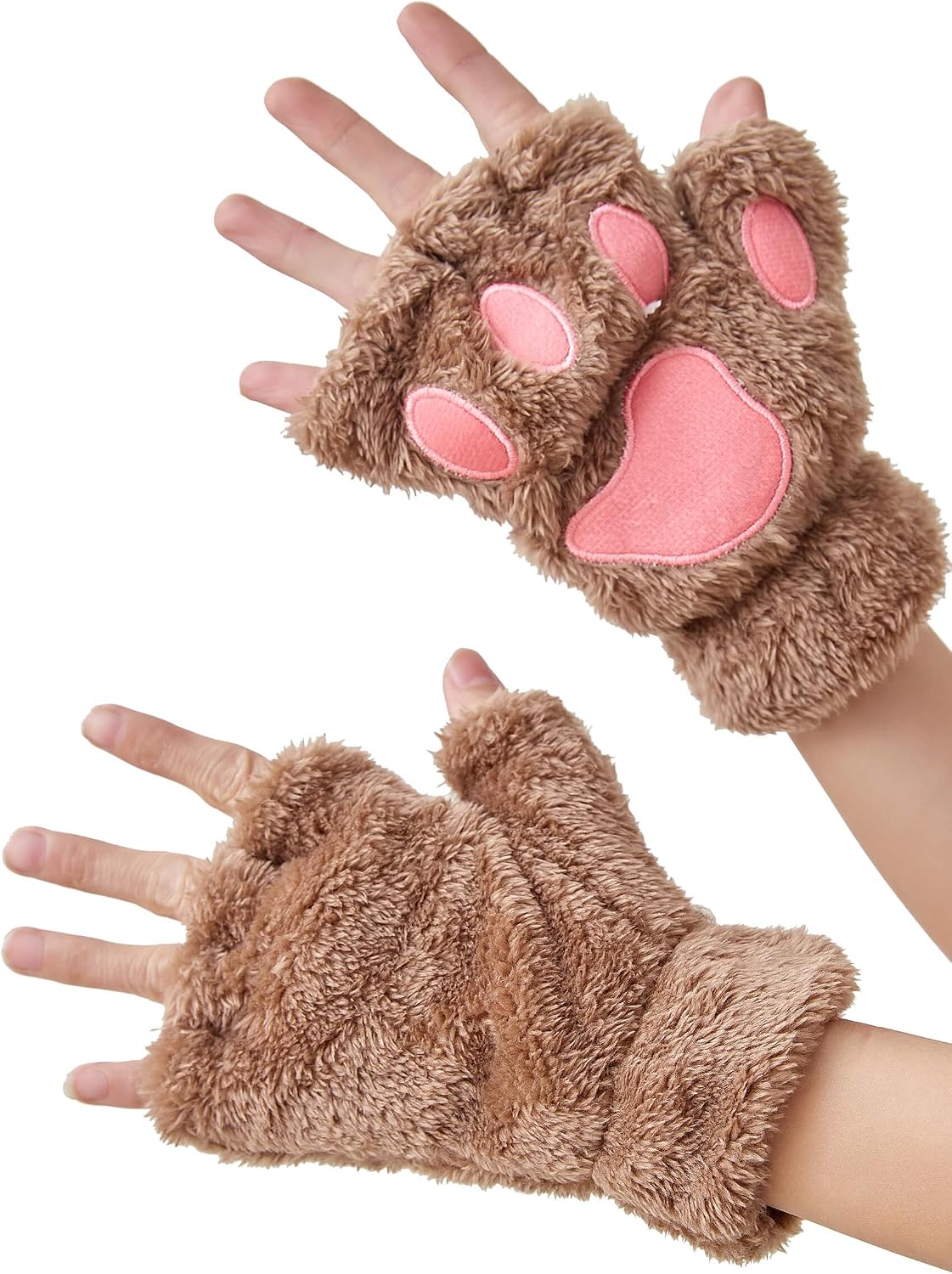 OTPEH Cat Paw Gloves, Furry Bear Paws Fingerless Gloves for Cosplay Costume