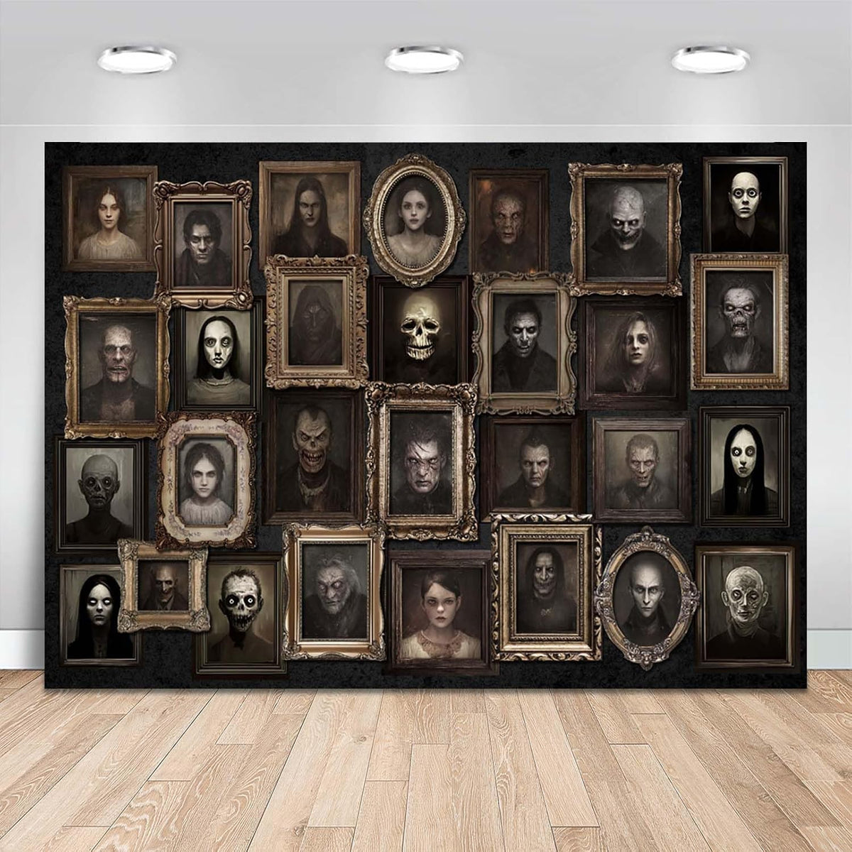 Mocsicka Halloween Portrait Backdrop Horror Happy Halloween Party Decorations Banner Haunted House Photo Frames Background Party Supplies (Black, 82x60 inch)