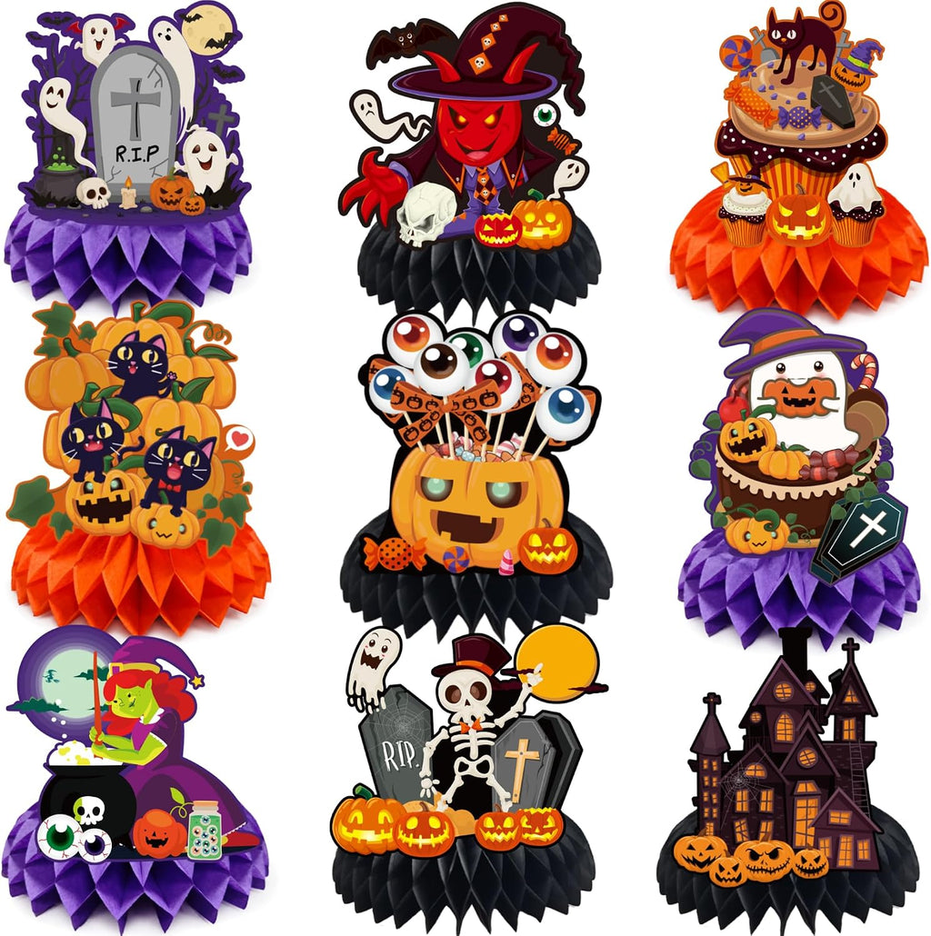 Halloween Decor - 9 PCS Pumpkin Witch Halloween Honeycomb Table Centerpiece