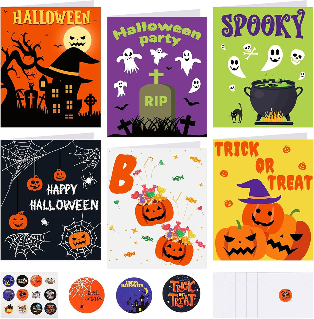 NEBURORA 30 Pack Halloween Greeting Cards with Envelopes and Stickers for Halloween Party Favors Gifts Goodie Bag Fillers