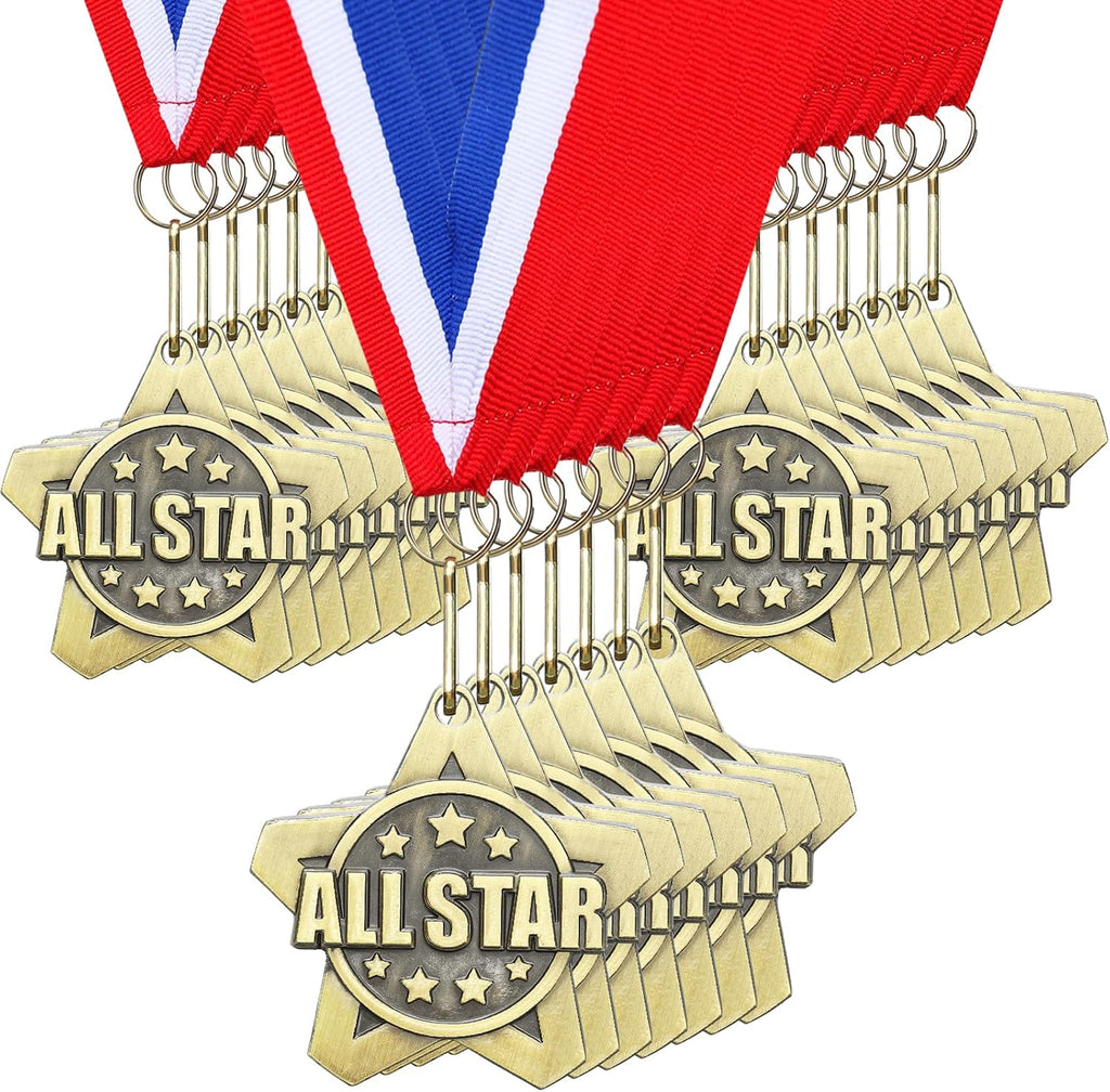 Quelay 30 Pcs 2 Inches Award Medals Bulk Medals Bulk with Neck Ribbons Metal Trophy Award Prize Gift for Tournaments, Competitions, Party, Kids and Adults