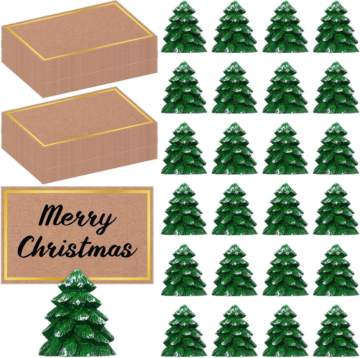 Watersay 24 Pcs Christmas Tree Place Card Holders with Seating Cards Table Number Holders Place Cards for Christmas Party Wedding Anniversary Birthday Decorations (Green)