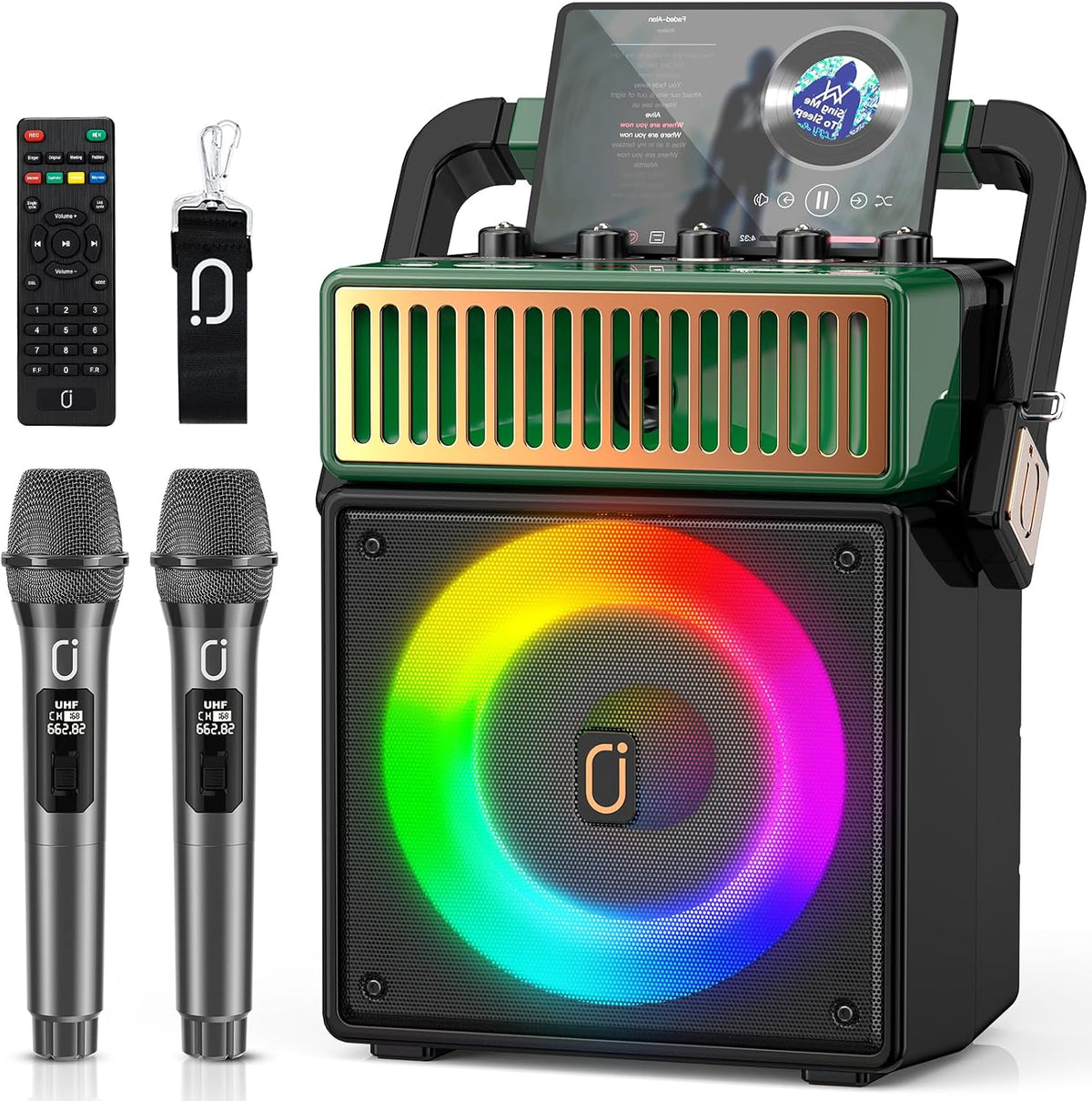 JYX 200W Retro Karaoke Machine with 2 Wireless Mics, 8" Woofer & Vocal Cut