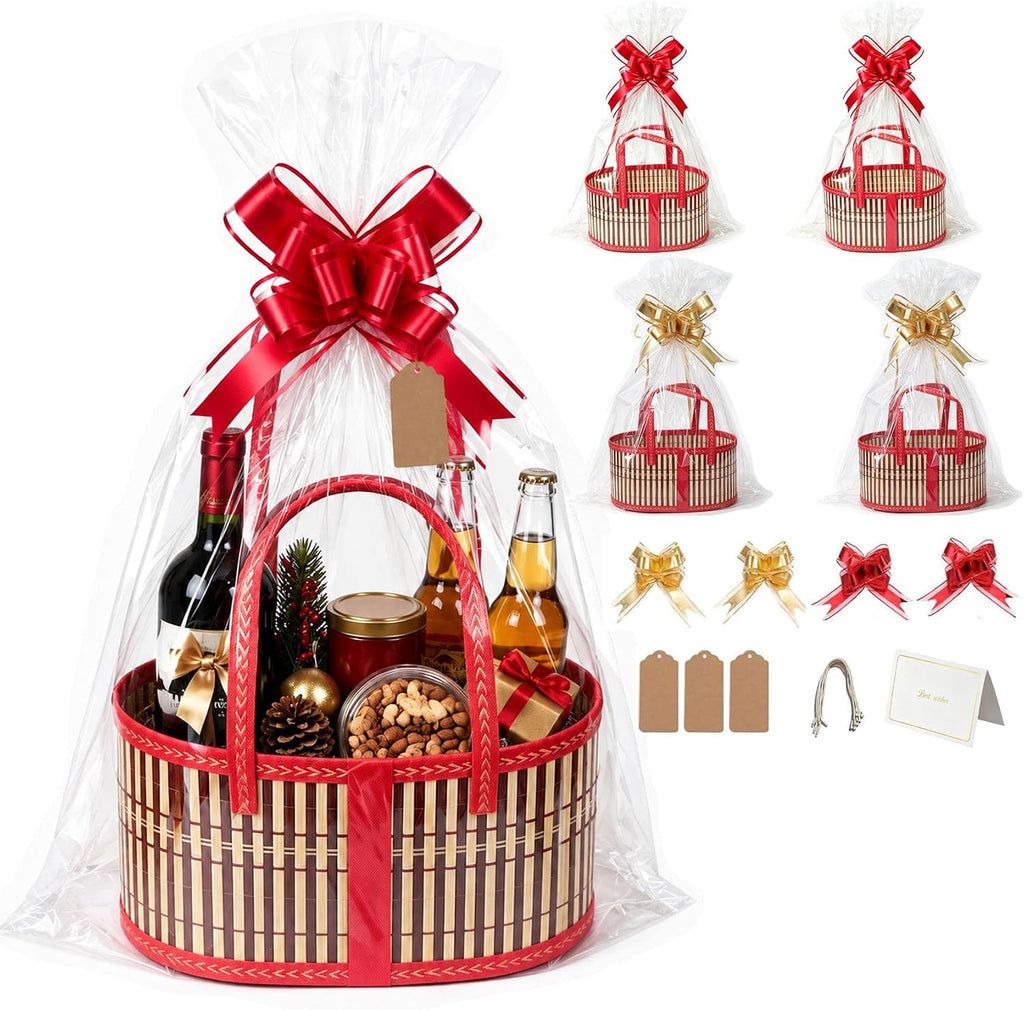 4 Set Bamboo Baskets for Gifts Empty, Foldable Woven Gift Basket Empty