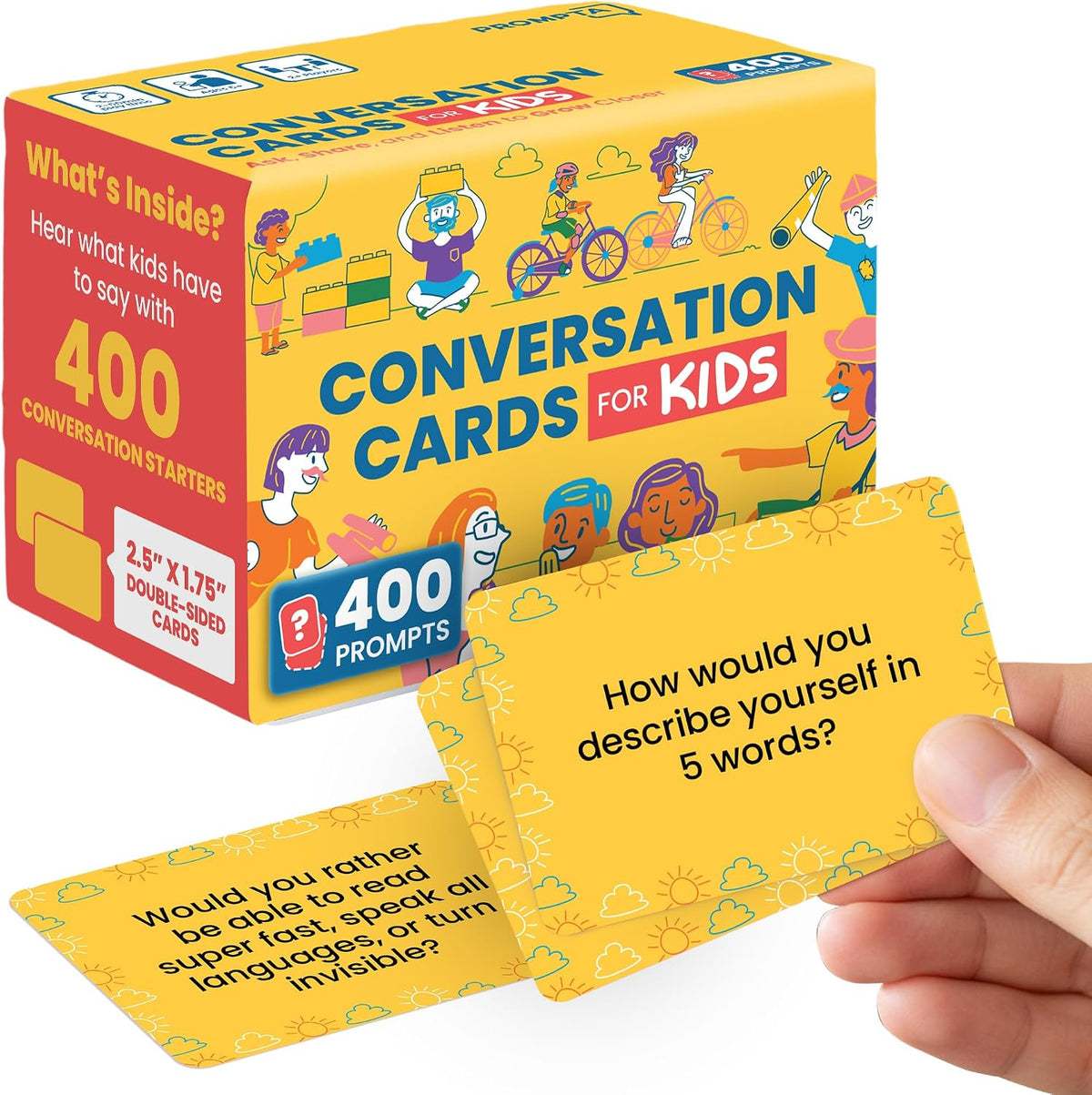Prompta 400 Conversation Cards for Kids 5-13 - Family Dinner and Road Trips