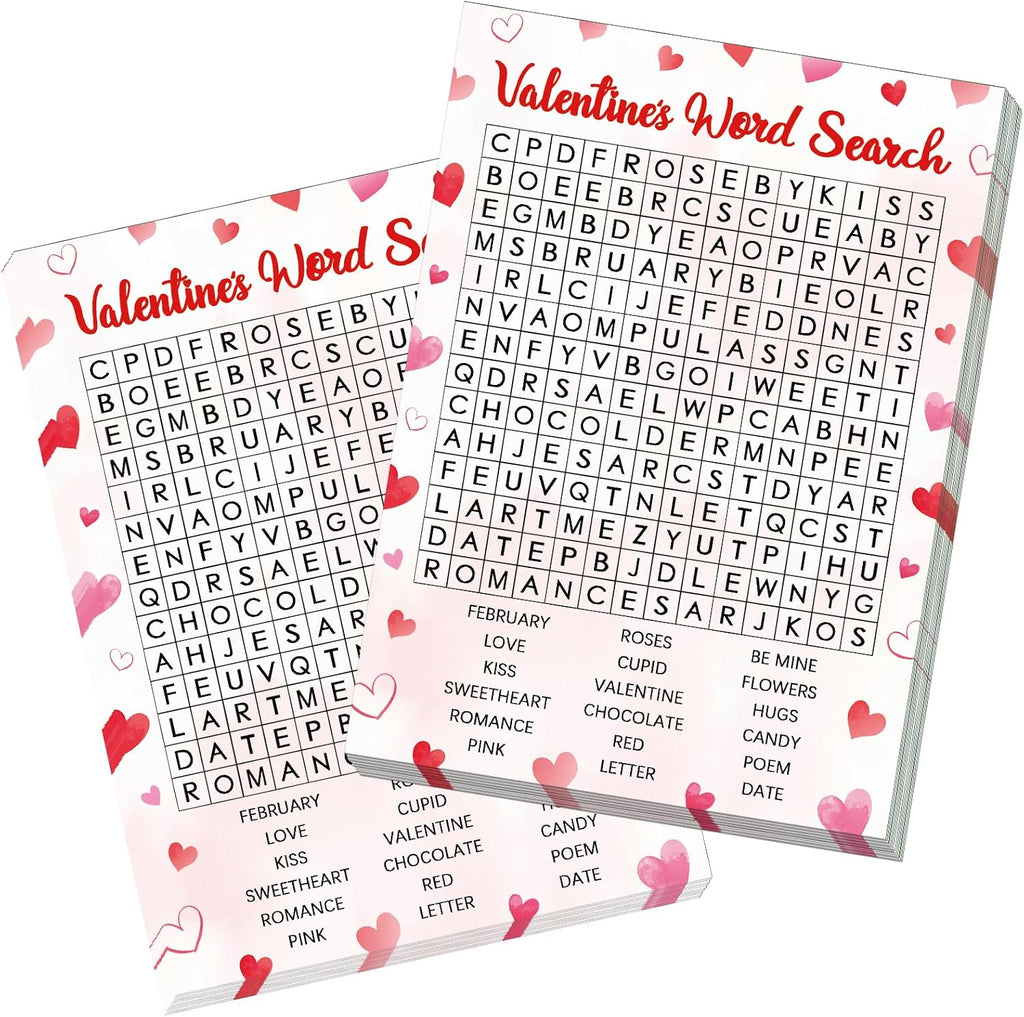 30 Players Valentine's Party Games for Adults Family Office Large Groups, Valentine Parties Word Search Game Card with Answer Key, Valentines Day Classroom Activities Party Favor (Valentines Search)