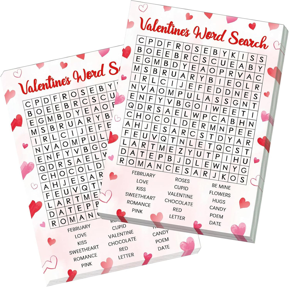 30 Players Valentine's Party Games for Adults Family Office Large Groups, Valentine Parties Word Search Game Card with Answer Key, Valentines Day Classroom Activities Party Favor (Valentines Search)