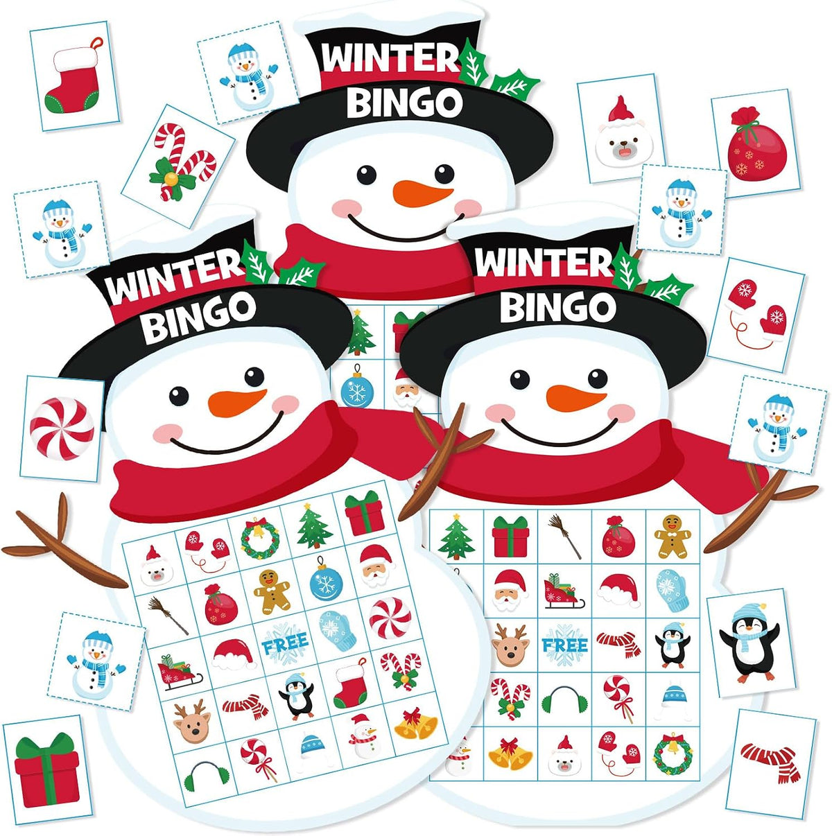 Blosssound Snowman Christmas Bingo Game for 24 Players, Holiday Party