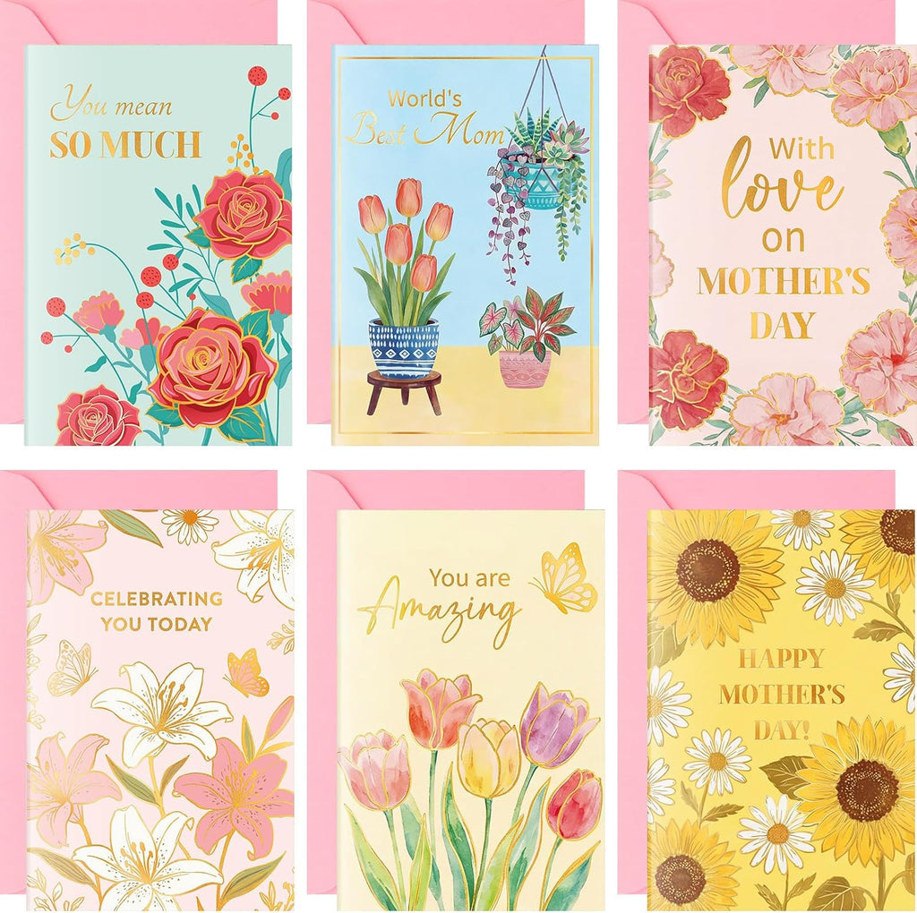 Crtiin 240 Set Mother's Day Cards Bulk 2027 Floral Gold Foil Greeting Cards
