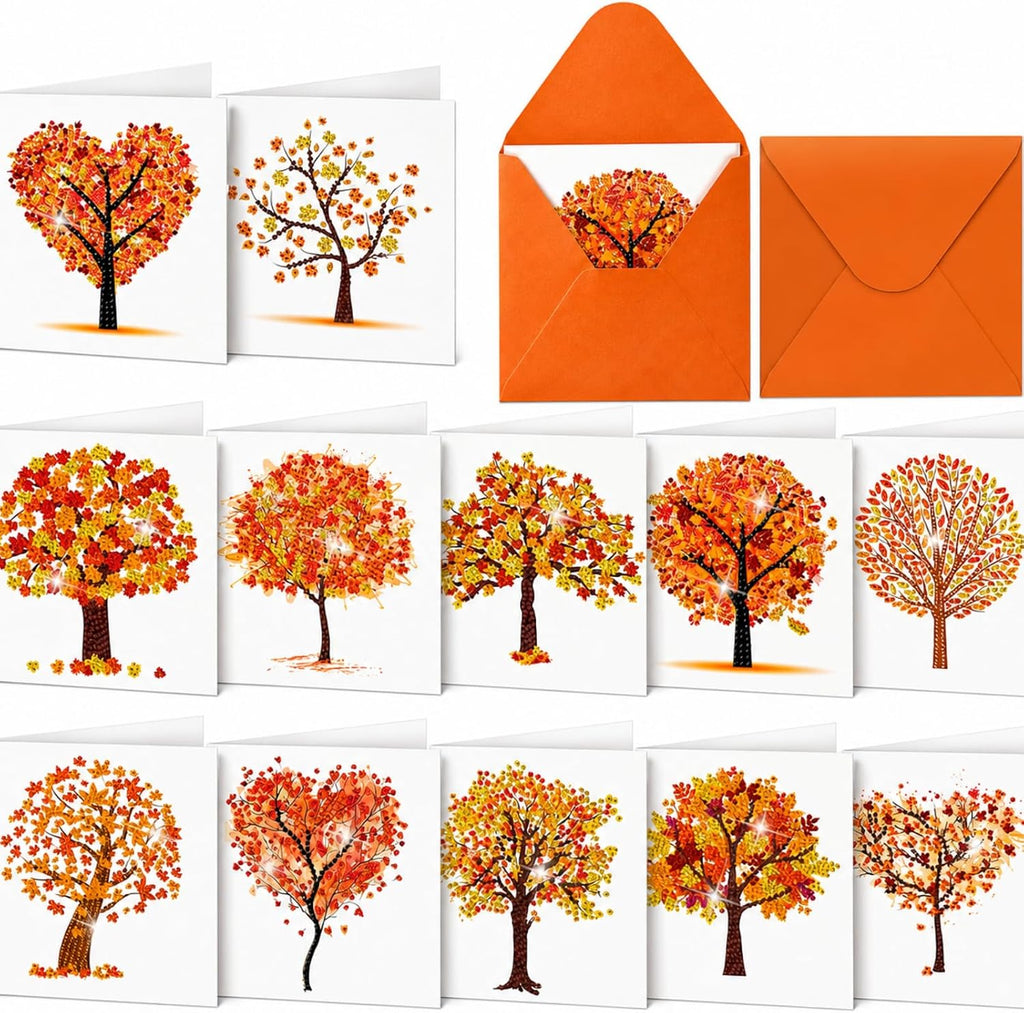 Saillong 12 Pack Fall Tree Diamond Painting Greeting Cards with Envelopes