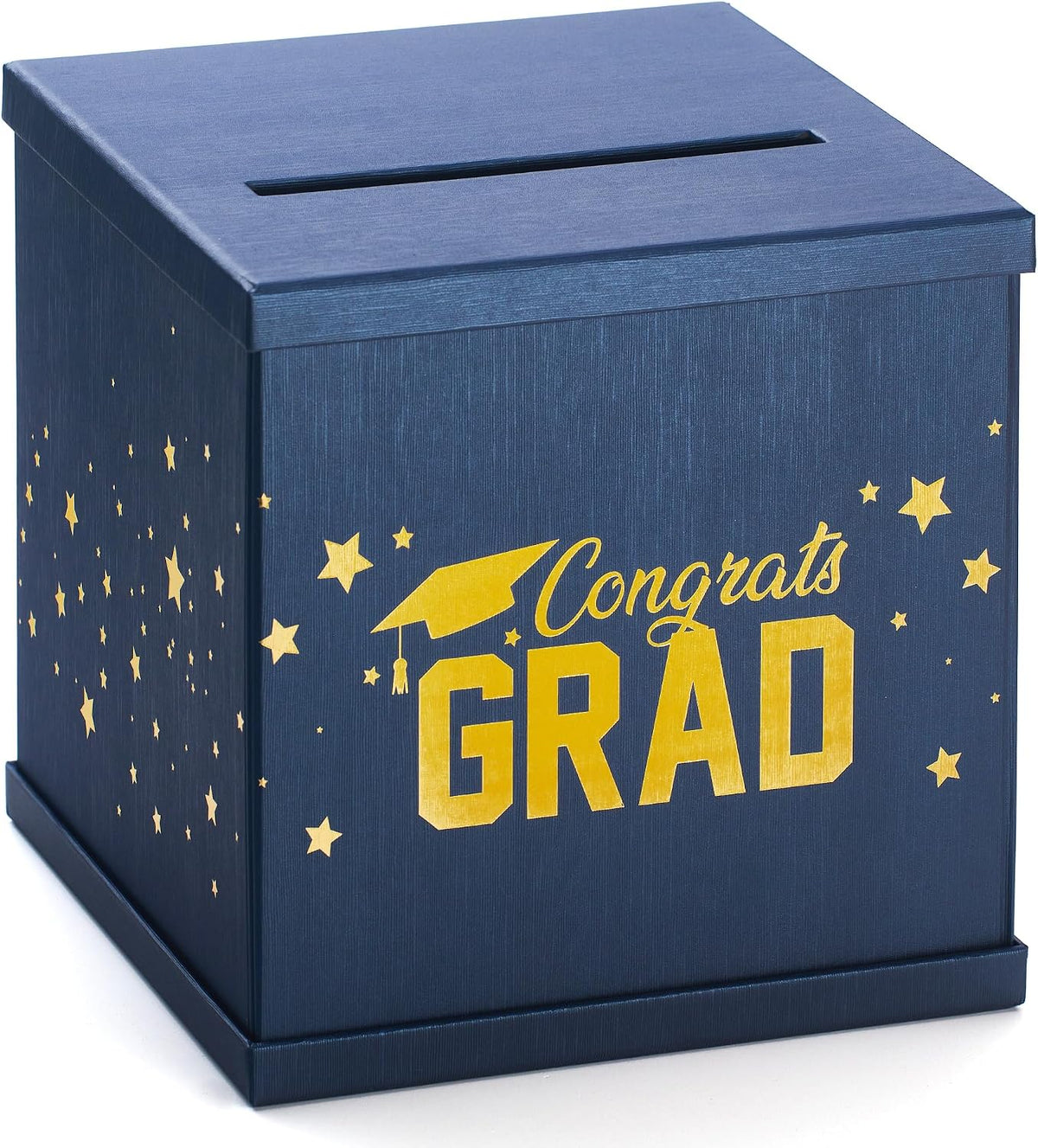 Blue & Gold Graduation Card Box - Large 10x10 Navy Blue Congrats Grad Party