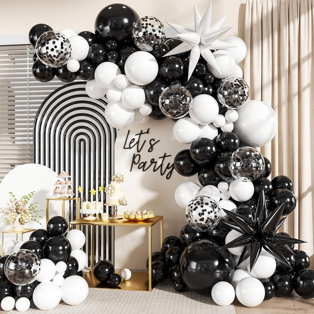 Black and White Balloons Arch Kit for Birthday New Year Party Decor