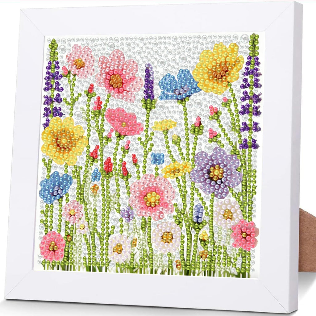 Wildflowers Diamond Art Kit for Kids with Frame -5D Diamond Painting Kits
