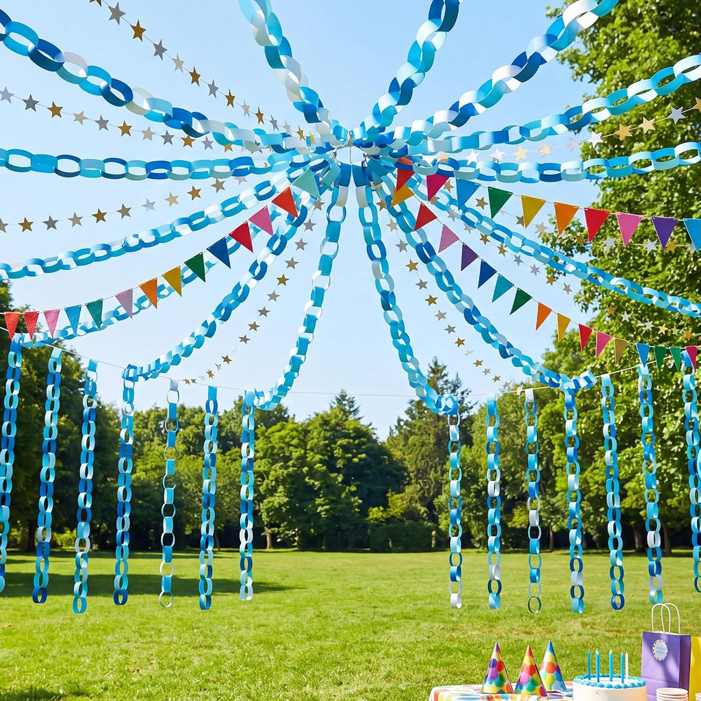 Lincia 600 Sheet Paper Chain Garland Strips, Blue Gradient