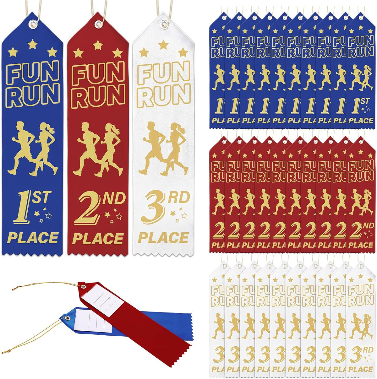 Thiccywoov 90 Pcs Fun Run Ribbons for 1st, 2nd, 3rd Place, 8" x 2" Fun Run Award Ribbons with Event Card and String for Sports Event, Competition Prize Gift, Contest Ornaments