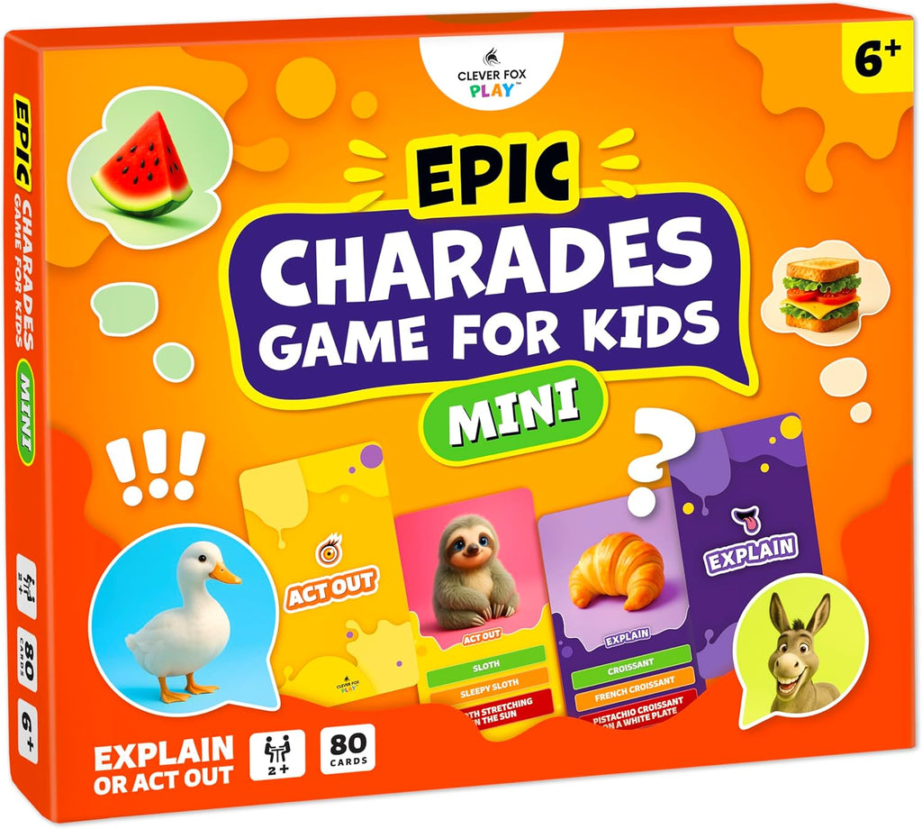 Clever Fox Play Epic Charades Mini Game for Kids Ages 6+, Travel Card Game
