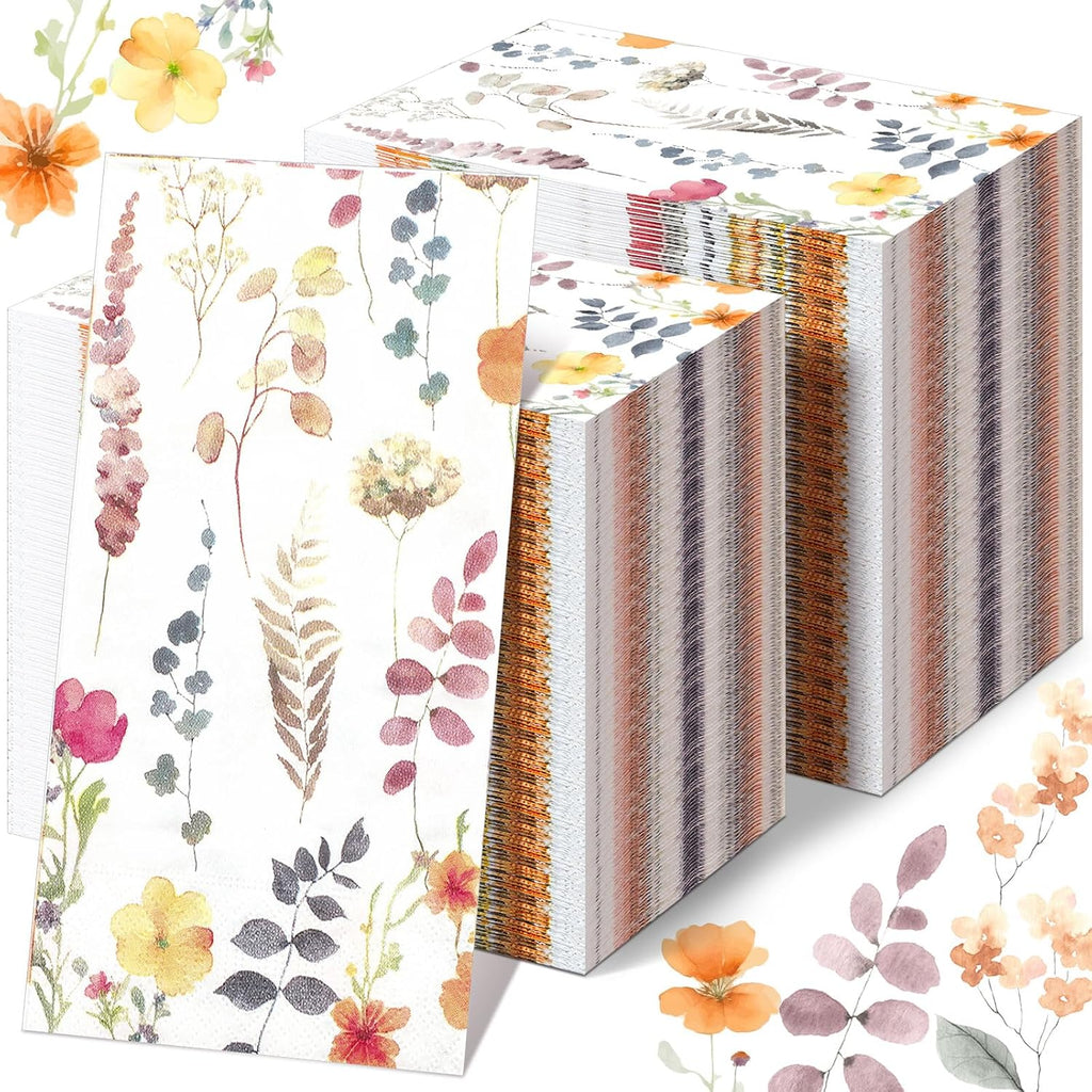 Seajan 200 Pcs Floral Napkins Paper Disposable Hand Towels for Bathroom