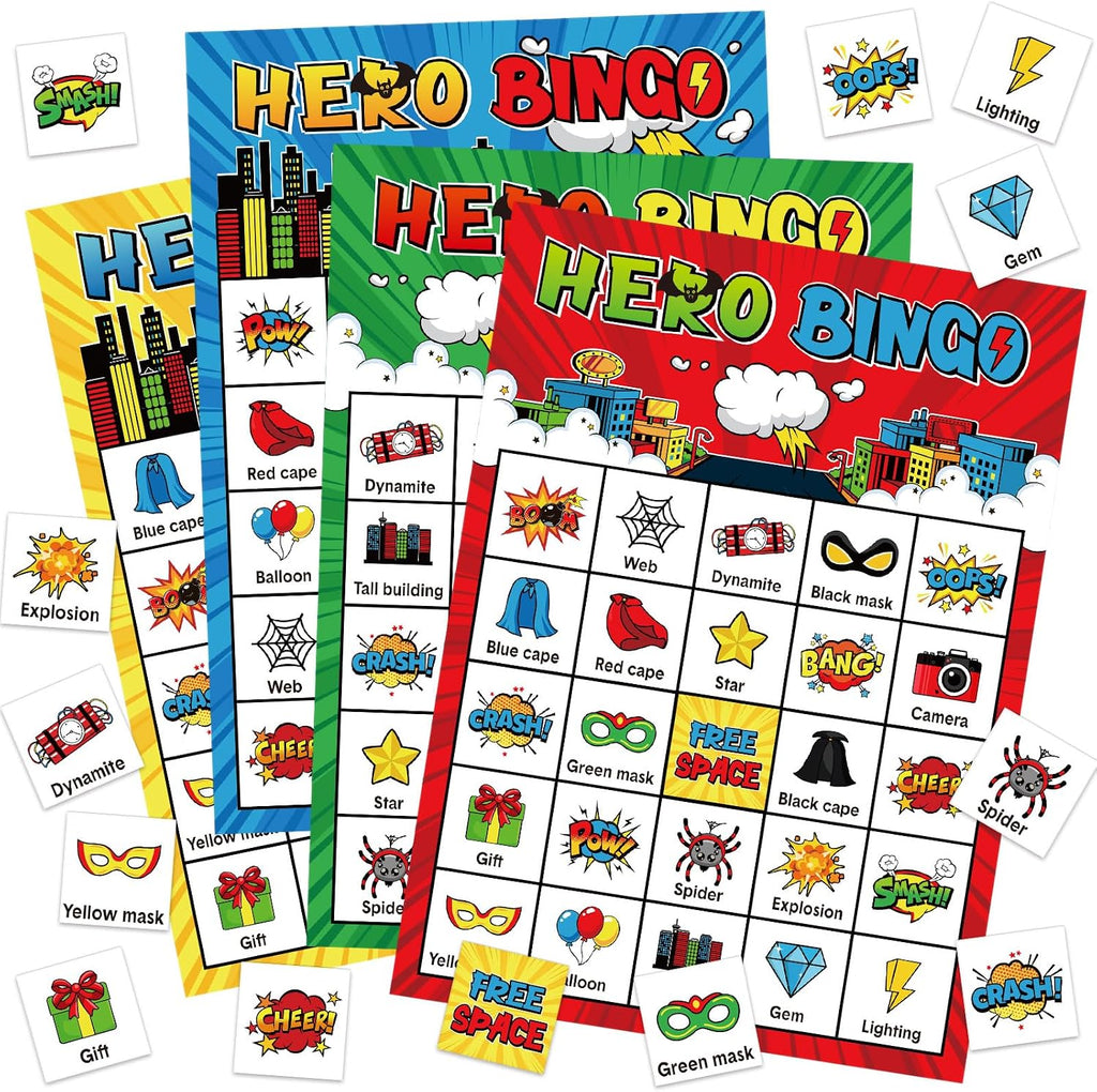 Shappy 35 Pcs Hero Party Bingo Games 24 Player Cartoon Comic Birthday Game
