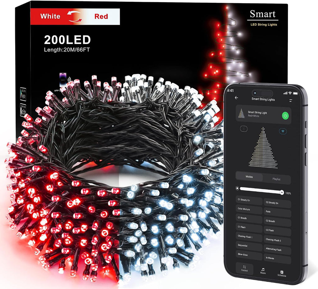 Brizled Smart Red & White Christmas Lights, 66 ft 200 LED Color Changing