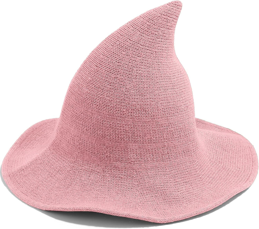 Leuceiy Witch Hat for Women, Wide Brim Foldable Wool Kintted Wizard Hats