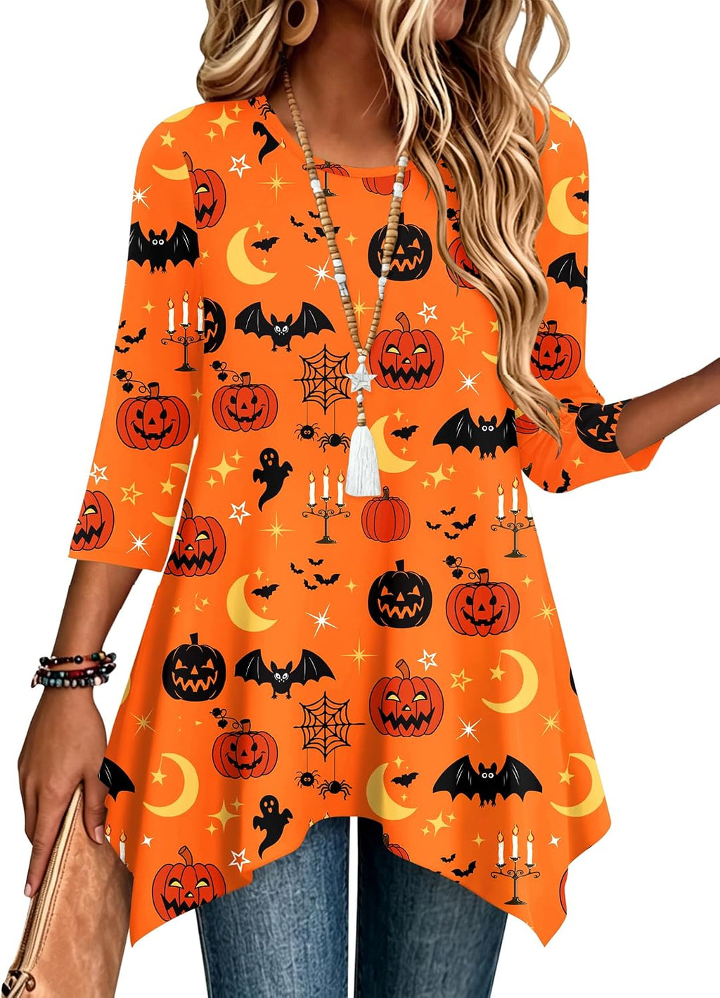Zeagoo Womens Tops 3/4 Sleeve Loose Fit Dressy Tunics Plus Size Boho Shirts