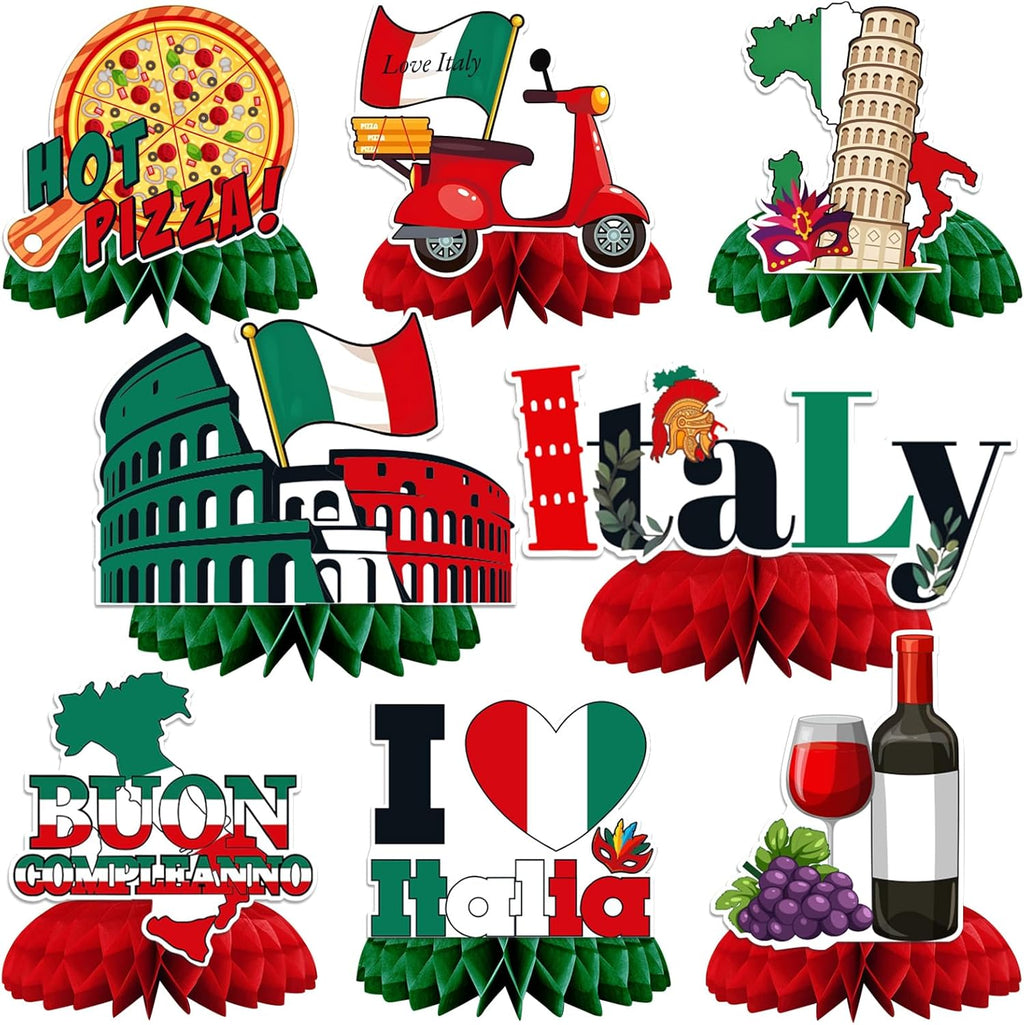 JULMELON 8 Pack Italian Themed Honeycomb Centerpieces Italian Party Favors
