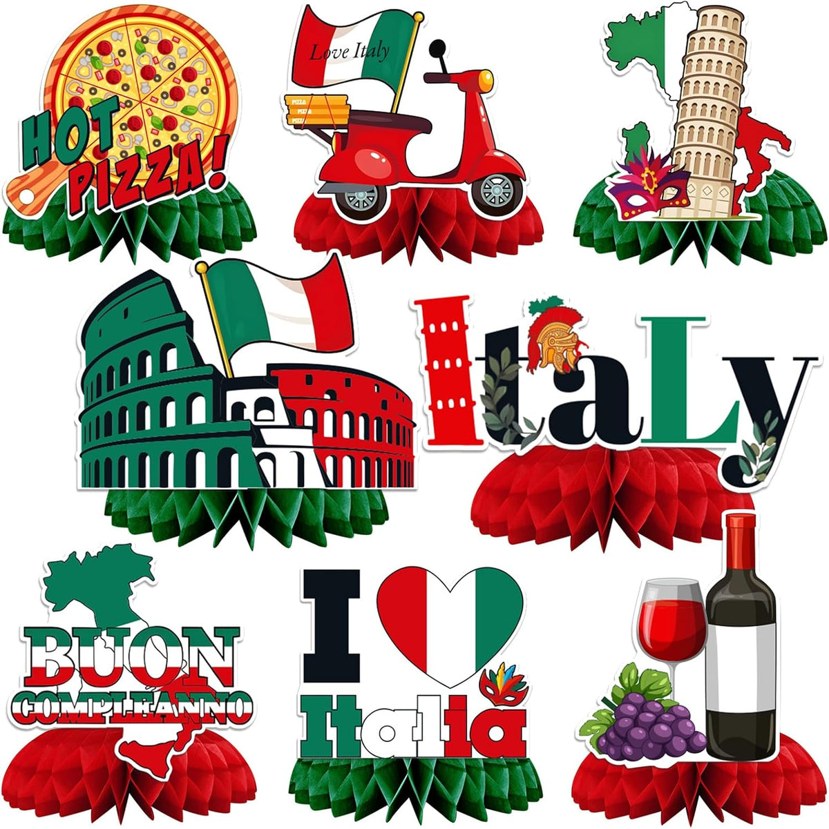 JULMELON 8 Pack Italian Themed Honeycomb Centerpieces Italian Party Favors