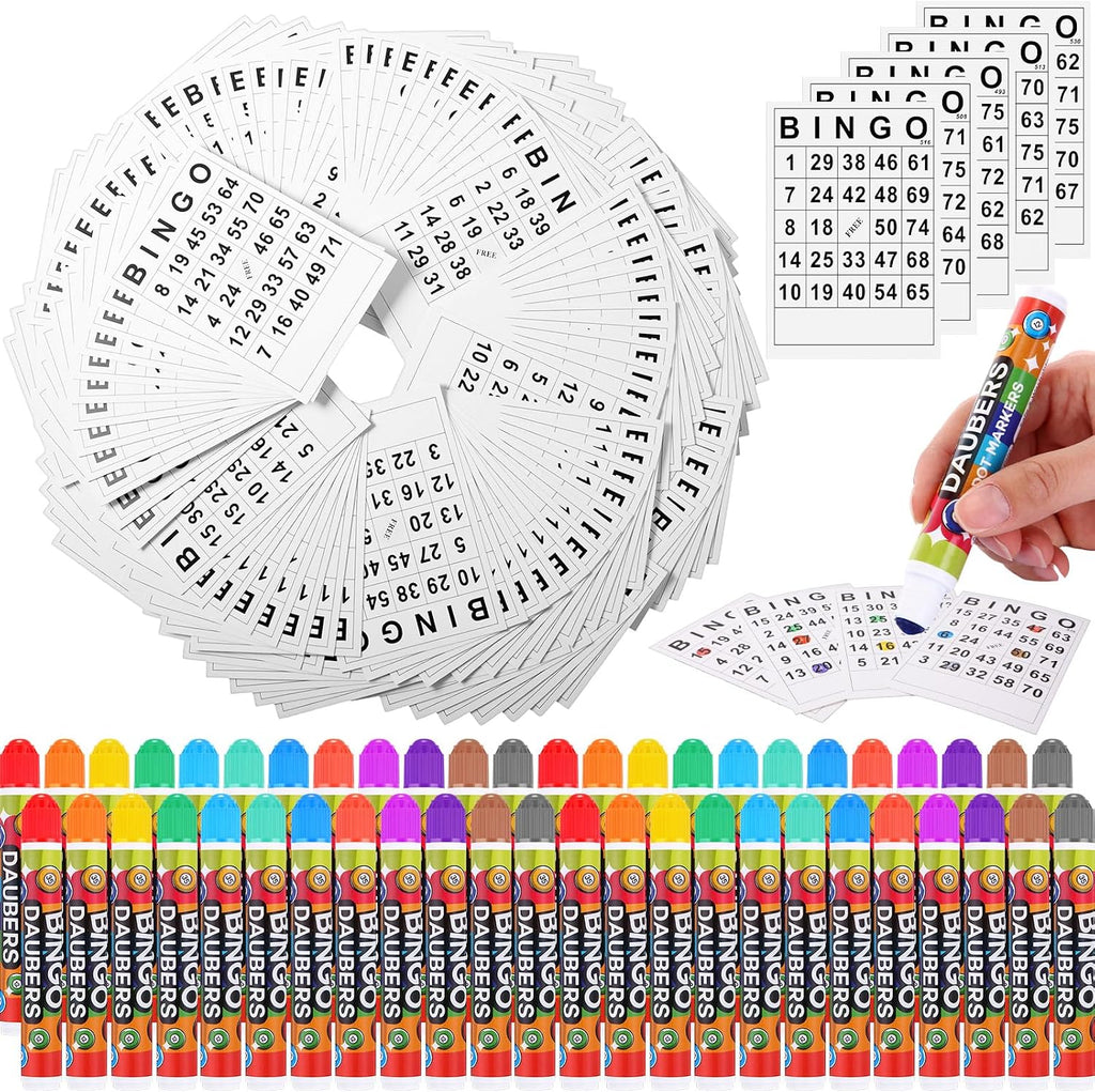 Crtiin 228 Pack Game Cards and Dot Daubers Set Includes 180 Bingo Cards and 48 Dot Markers Supplies Calling Card Set for Kids Preschool Children, Large Groups, Family Gathering Activity, Game Night