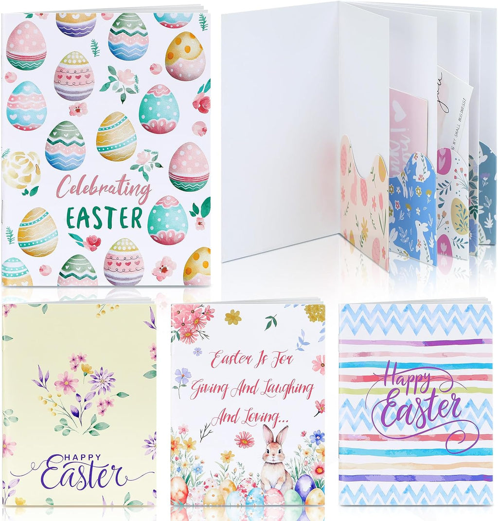 AmazingSpark 4 Set Mini Easter Gift Card Book Bunny Money Holder Envelope Booklet for Cash Easter Surprise Money Card Sleeve Book Eggs Rabbit Party Gift for DIY Basket Stuffer Spring Holiday Decor