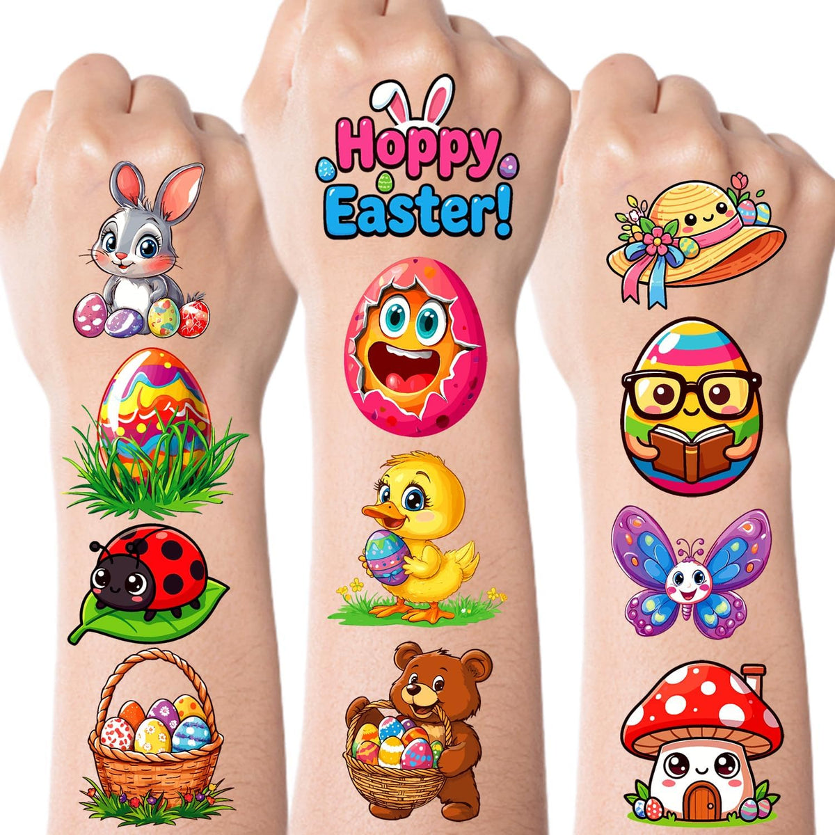 JCFIRE Easter Basket Stuffers, Temporary Tattoos for Kids, Spring Egg Fillers, Cute Bunny Stickers, Easter Party Favors Toys Toddler Teens Boys