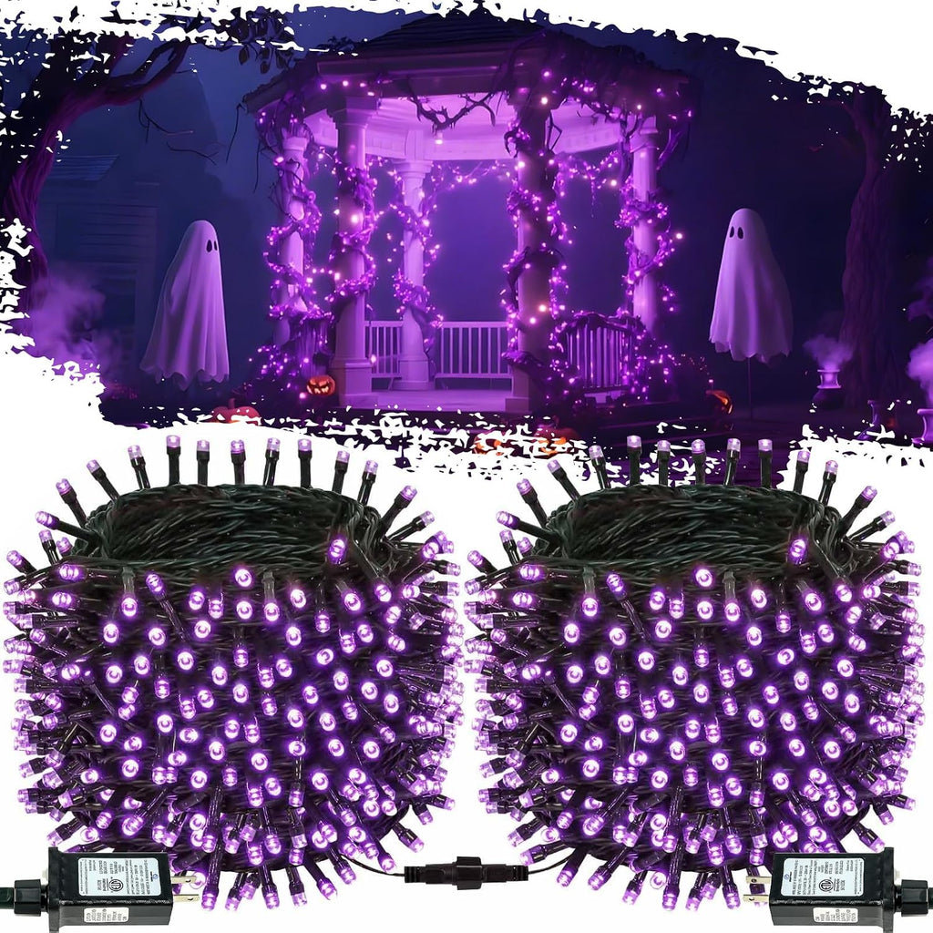 OZS Connectable 2-Pack 164Ft 400LED Halloween String Lights, Purple
