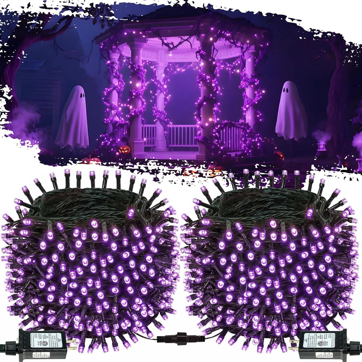 OZS Connectable 2-Pack 164Ft 400LED Halloween String Lights, Purple
