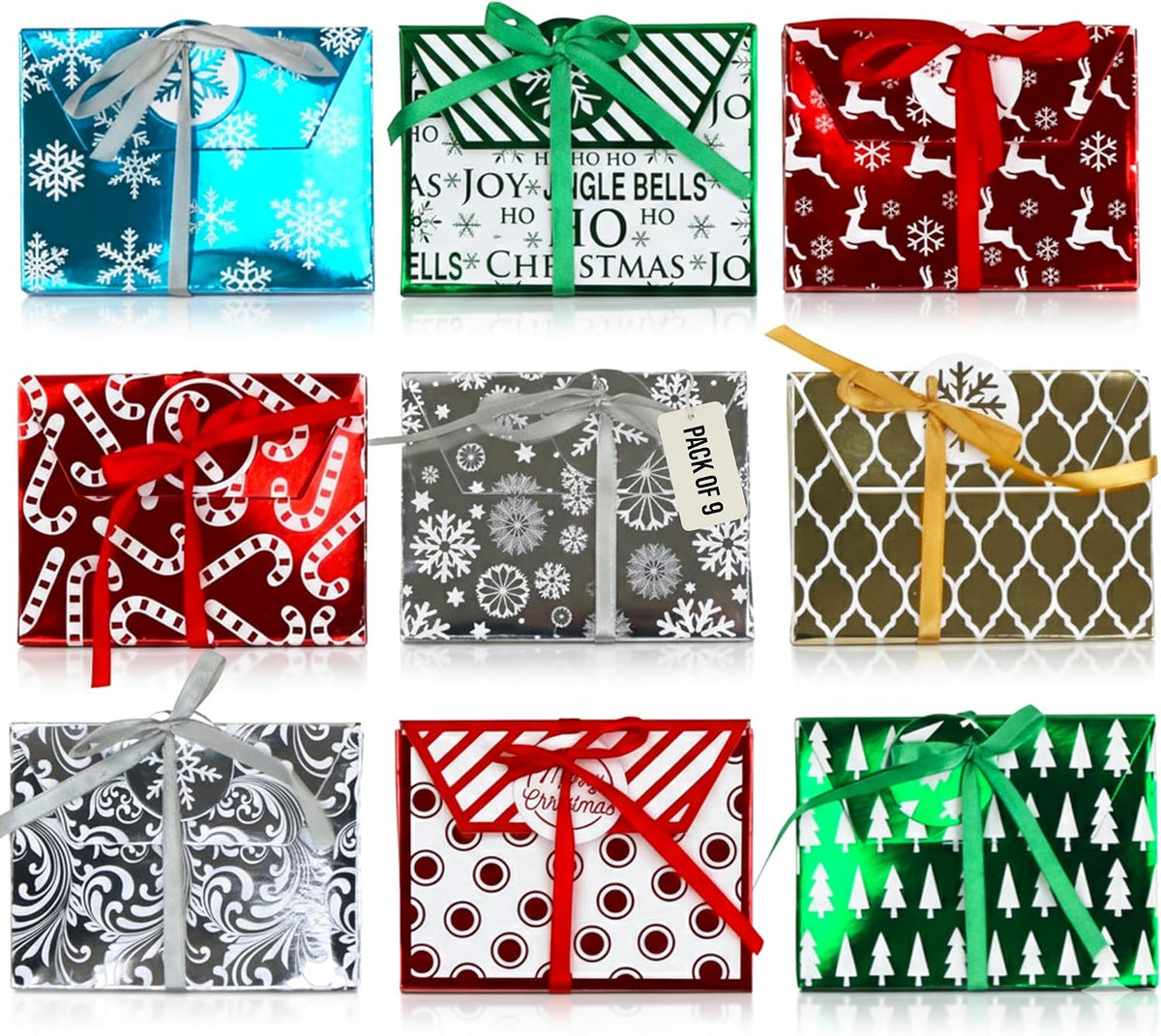 Iconikal 9-Pack Christmas Holiday Foil Embossed Gift Card Holder Boxes