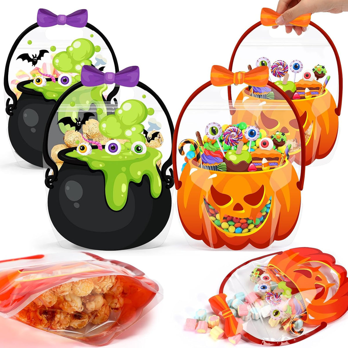 Fuutreo 24 Pcs Halloween Treat Bags with Handle, Pumpkin Witch Cauldron
