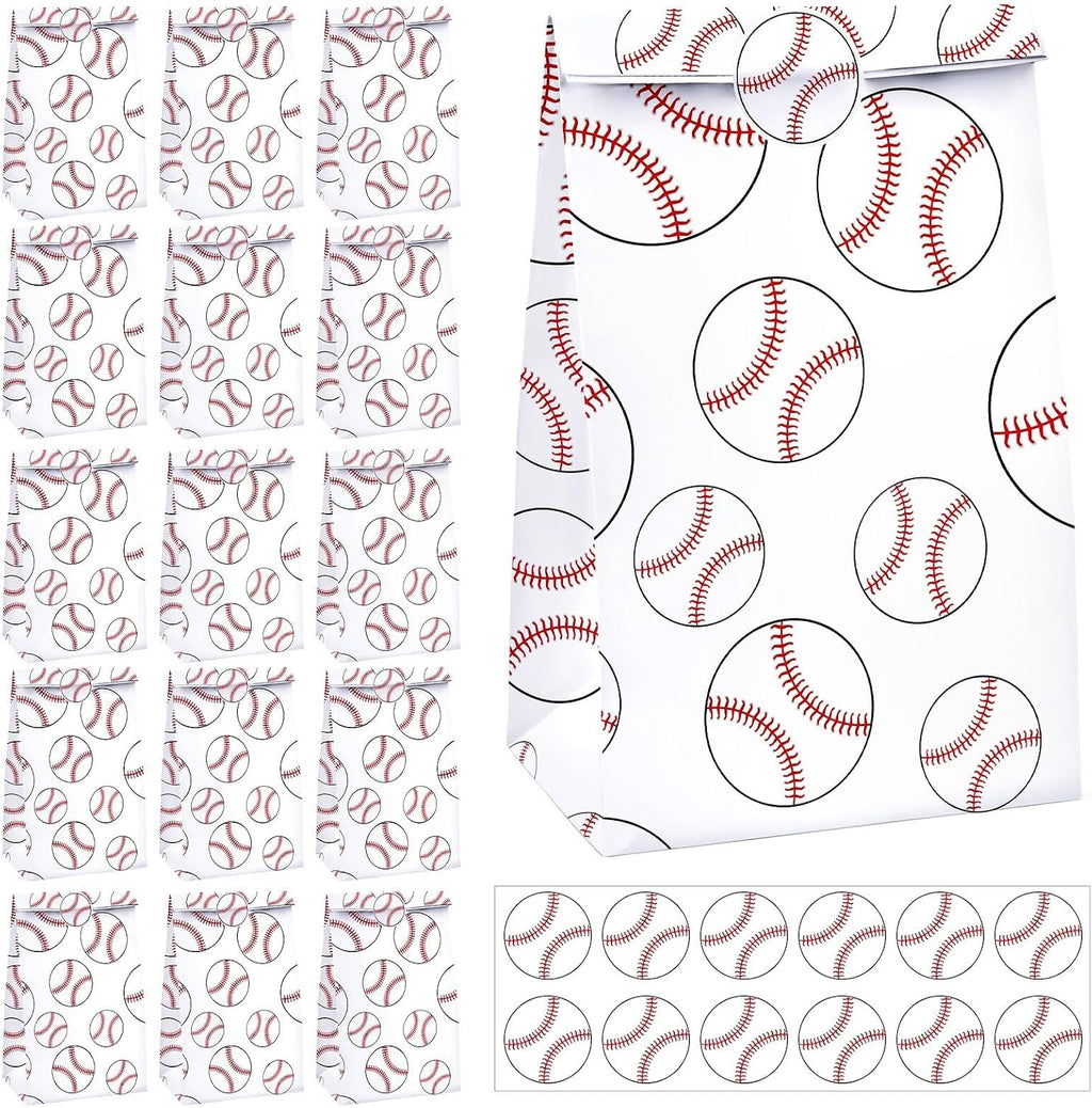 FEBSNOW 20Pcs Baseball Paper Gift Bags with Stickers for Sport Party Favors
