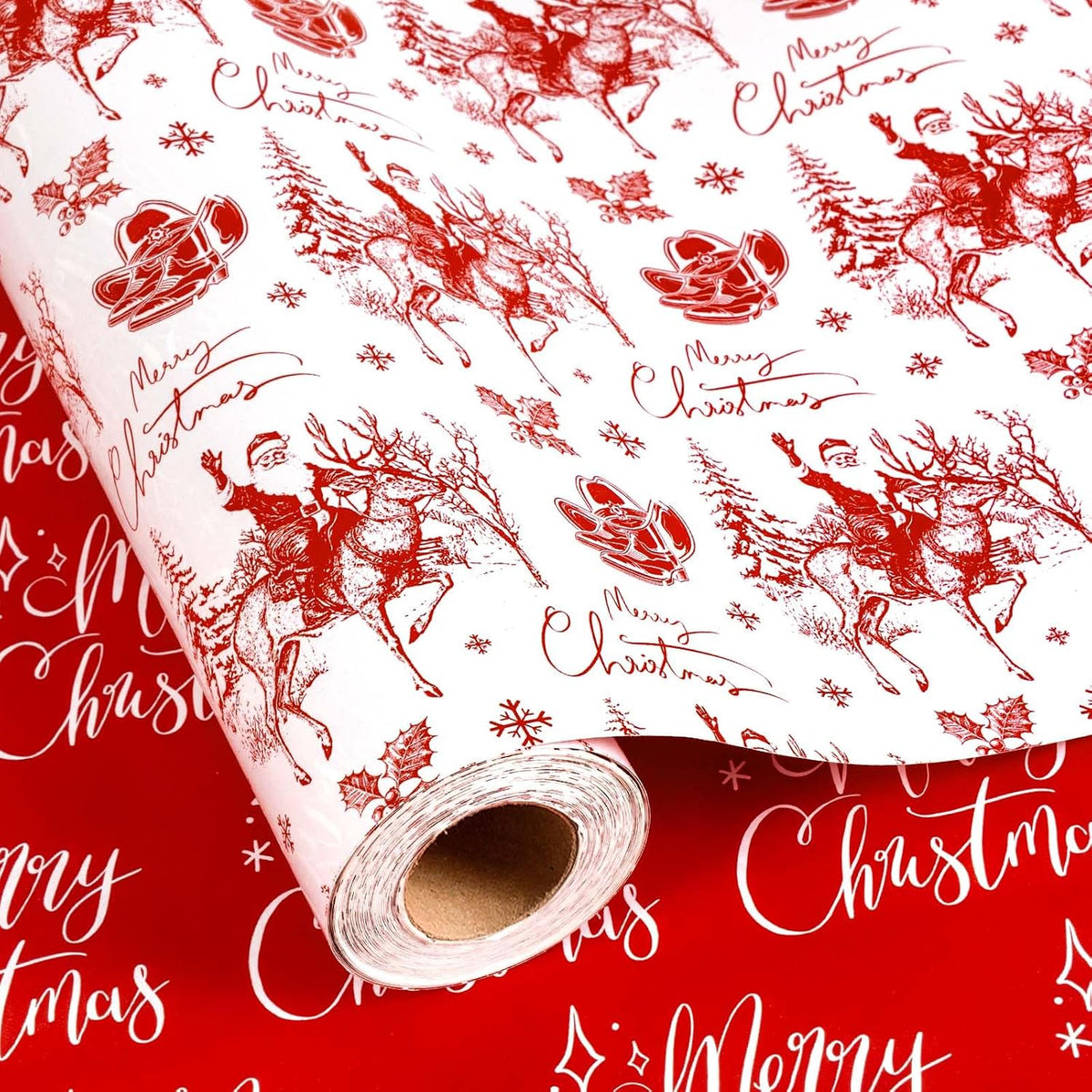 Yarcony Western Christmas Wrapping Paper Roll, Cowboy Christmas Gift Wrap
